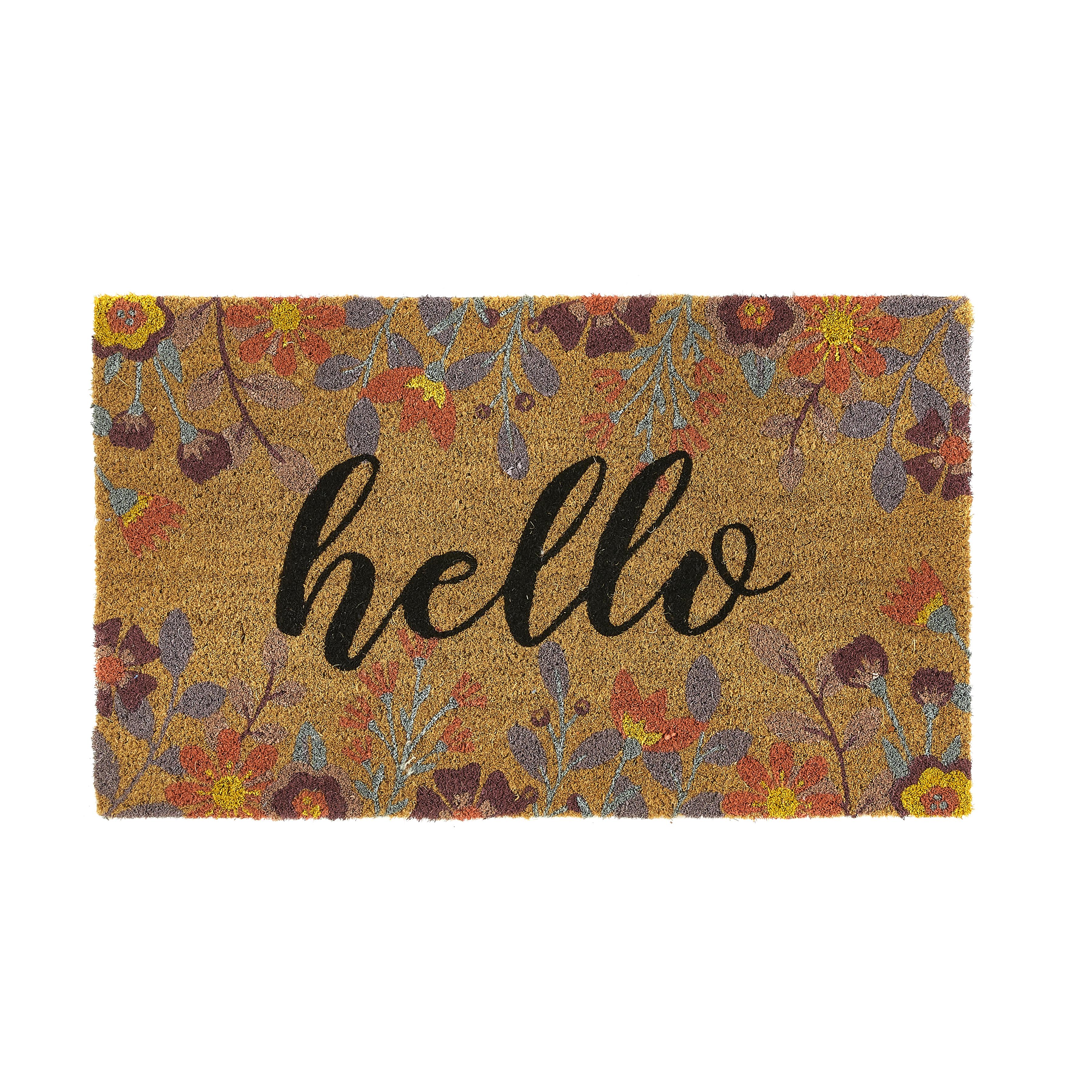 Paillasson Hello à imprimé floral en fibre de coco