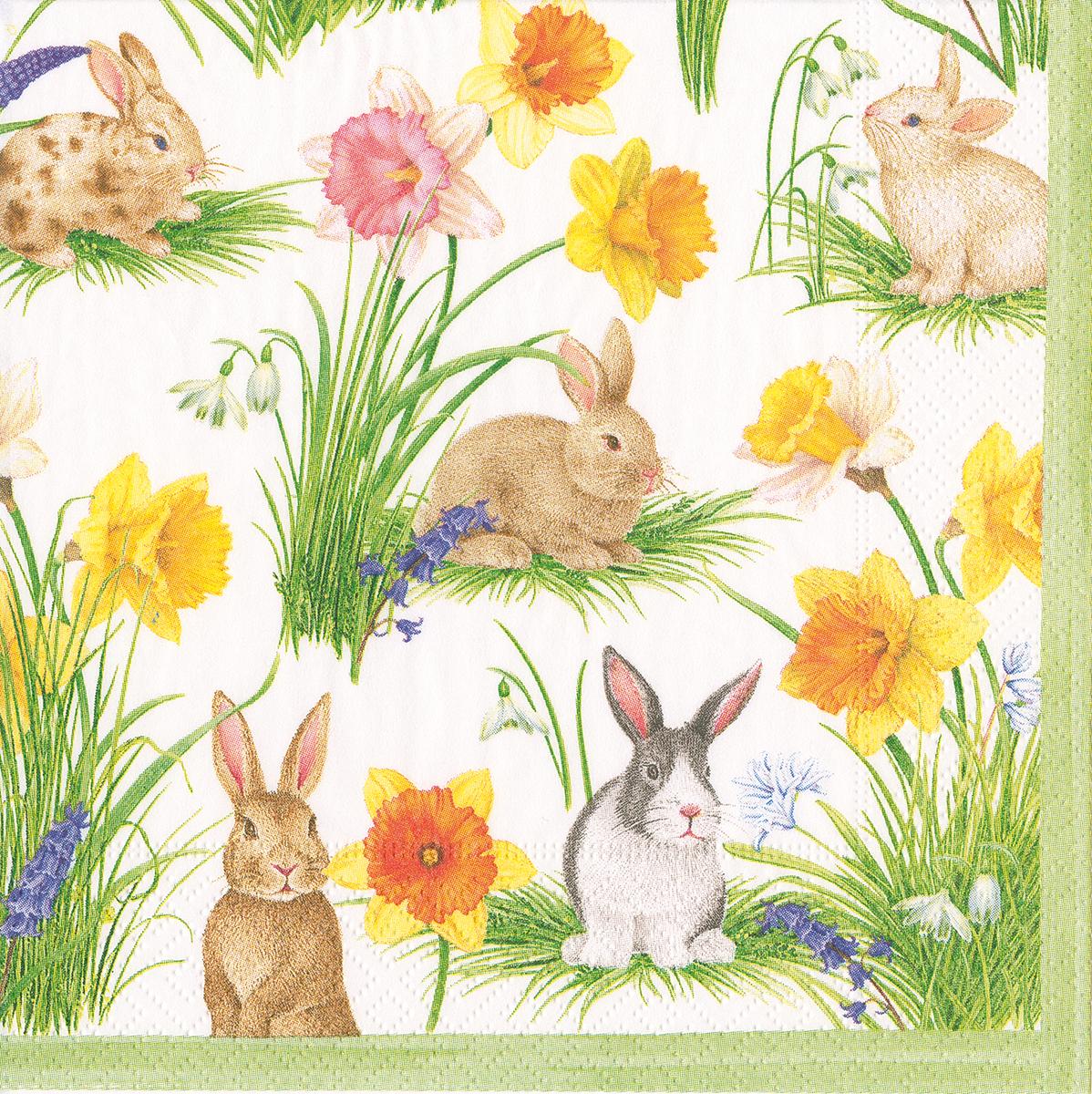 Serviette Cocktail Bunnies & daffodils