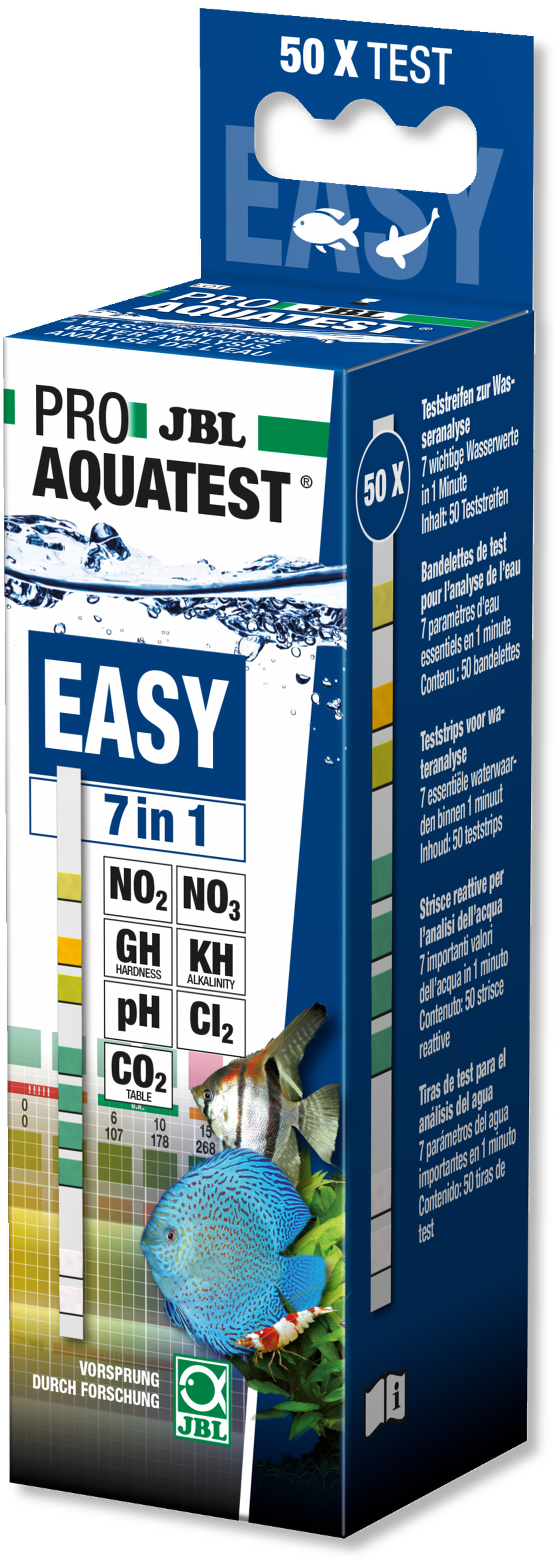 JBL ProAqua Easy Test 7 en 1, 50 bandelettes 300 mesures, D/F
