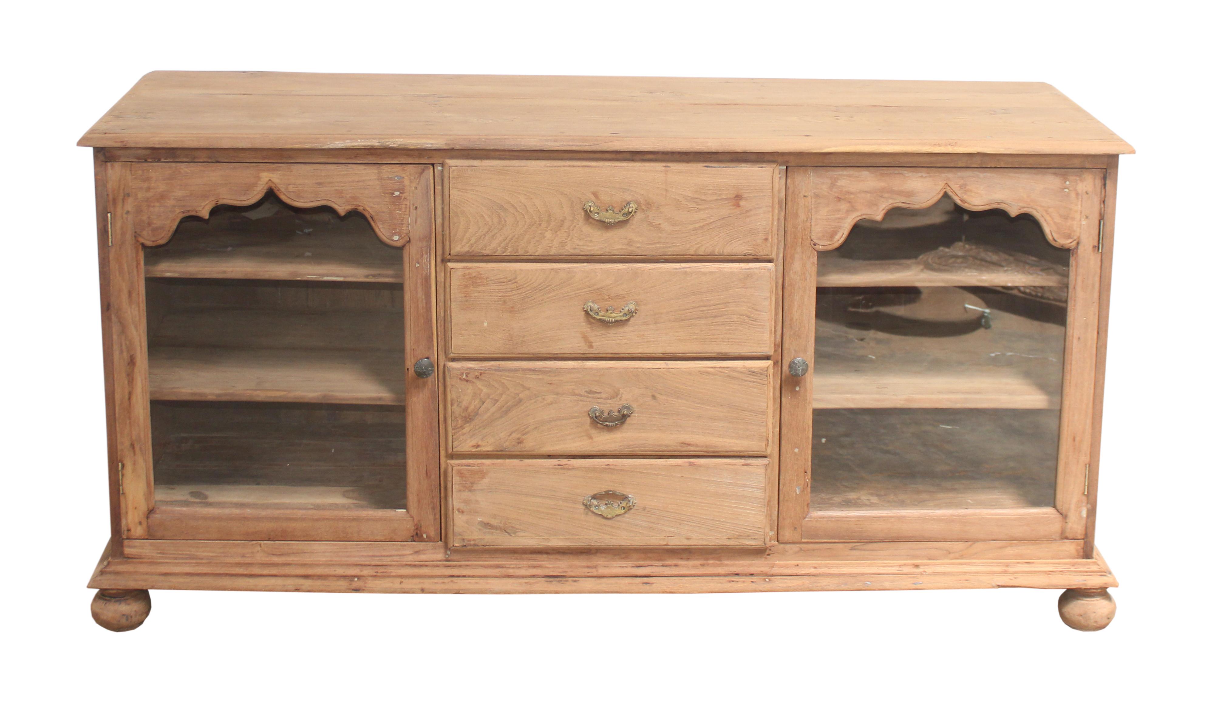 Sideboard 2 portes vitrées et 4 tiroirs en teck ancien
