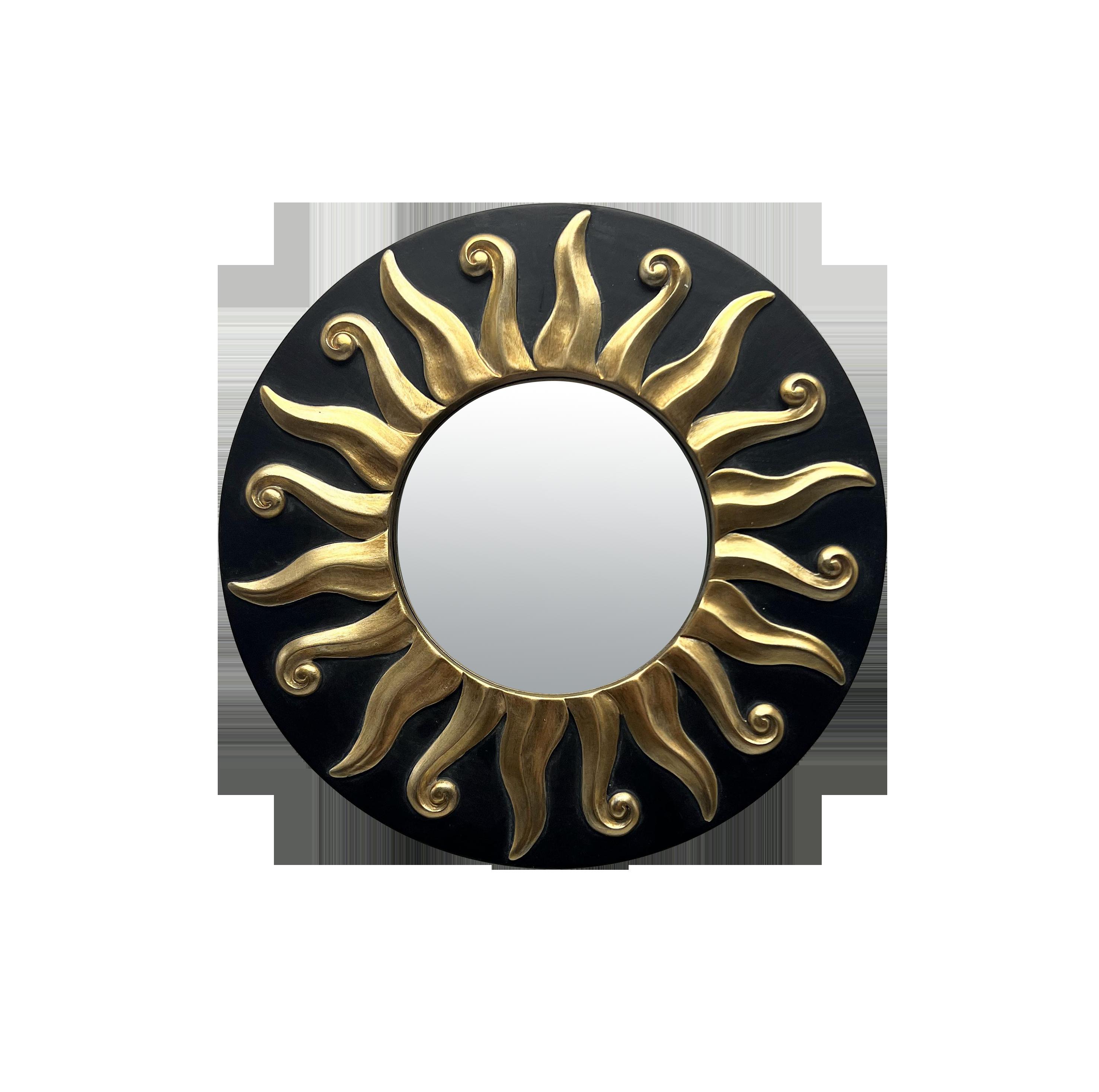 Miroir Soleil convexe noir et doré 17,5cm