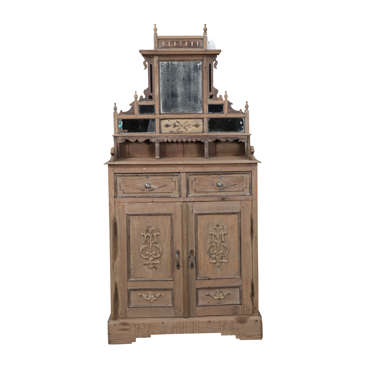 Buffet 2 tiroirs, 2 portes avec miroir en teck ancien