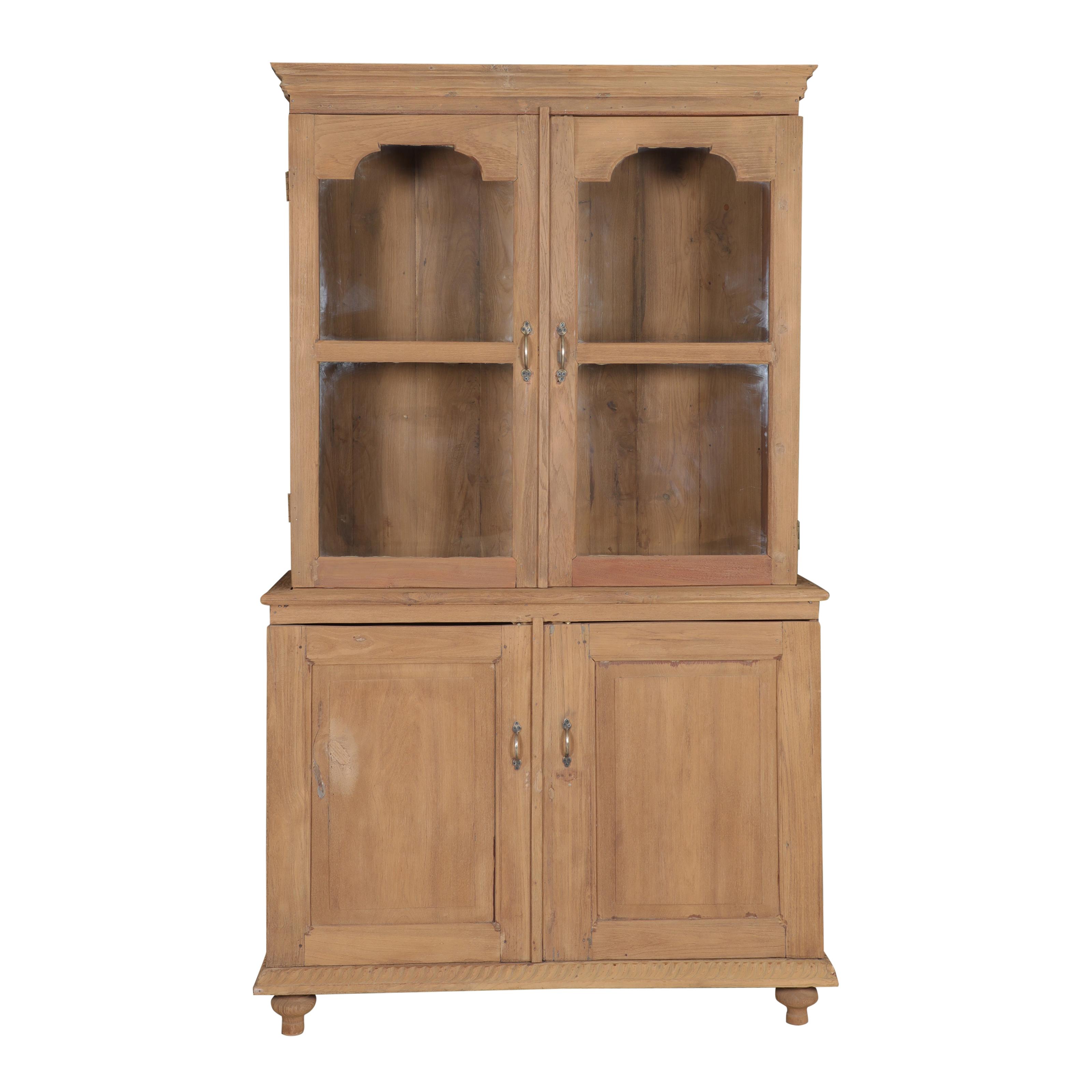 Vaisselier 2 portes vitrées, 2 portes pleines en teck ancien