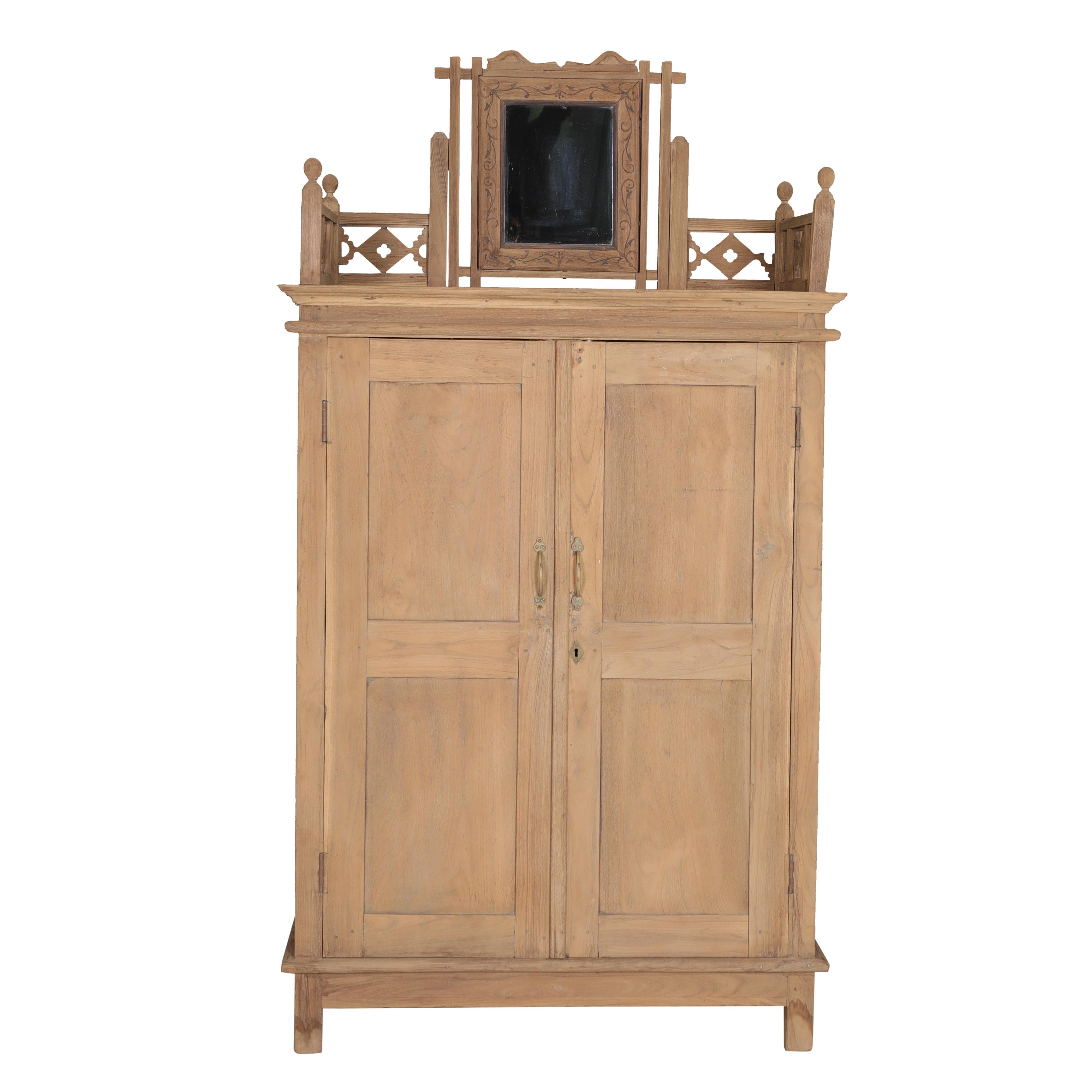 Armoire 2 portes, 2 tiroirs en teck ancien