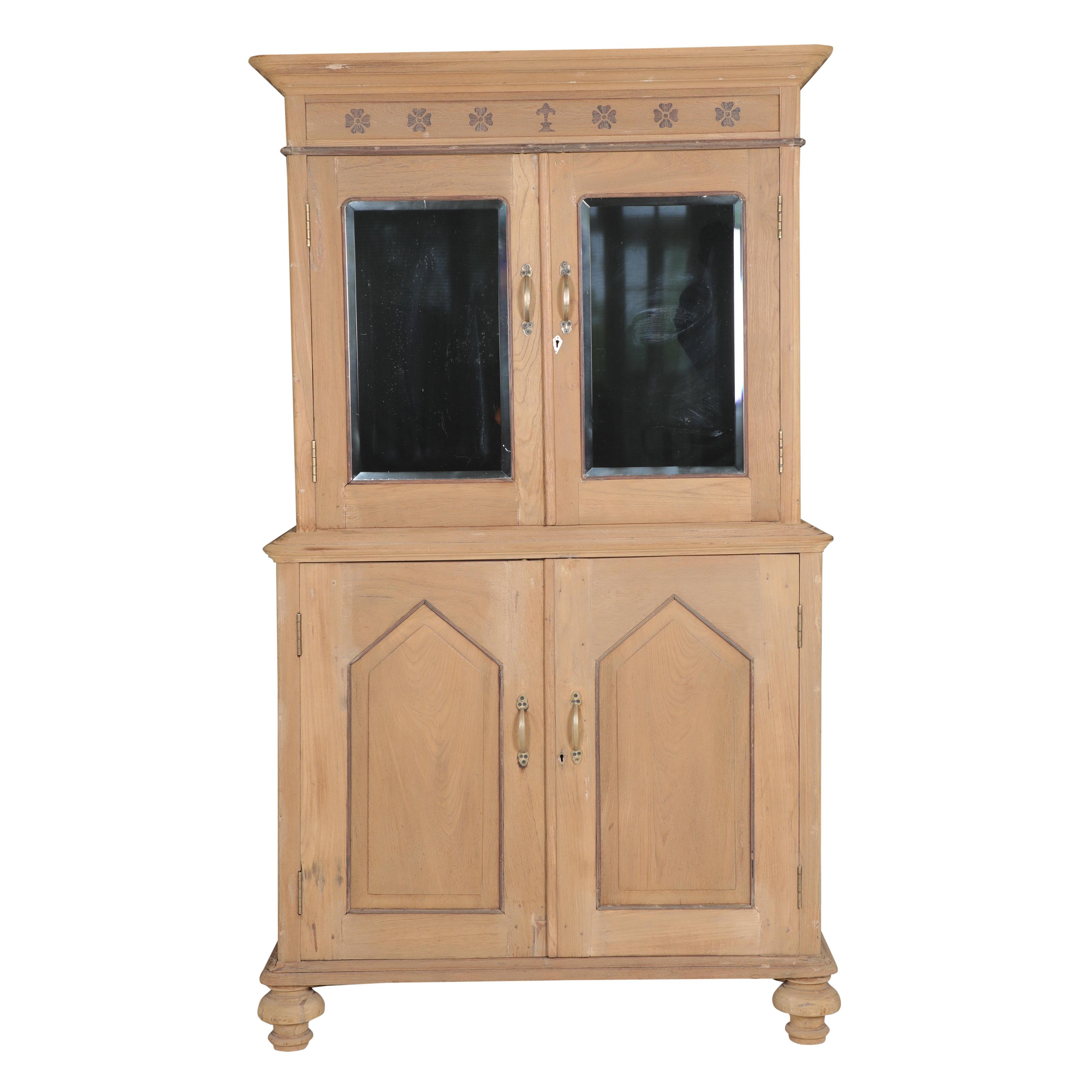 Vaisselier 2 portes miroirs et 2 portes pleines en teck ancien