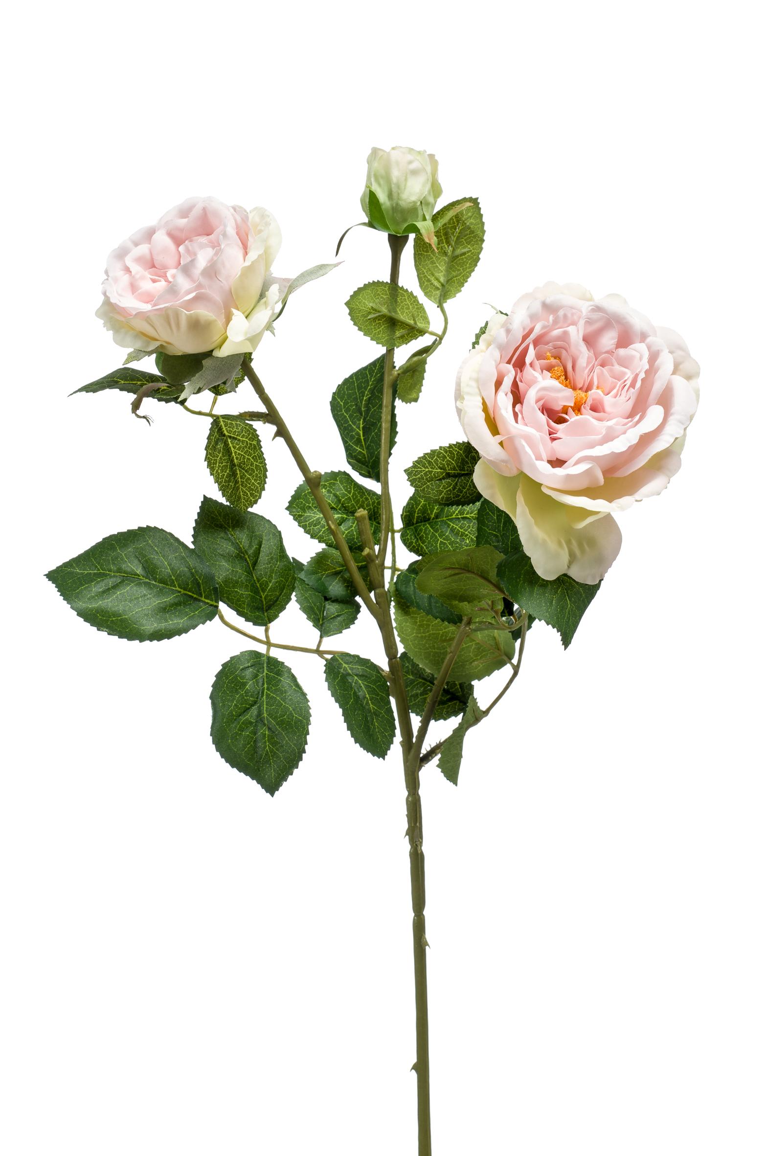 Rose 2 fleurs, 1 bouton en branche artificielle