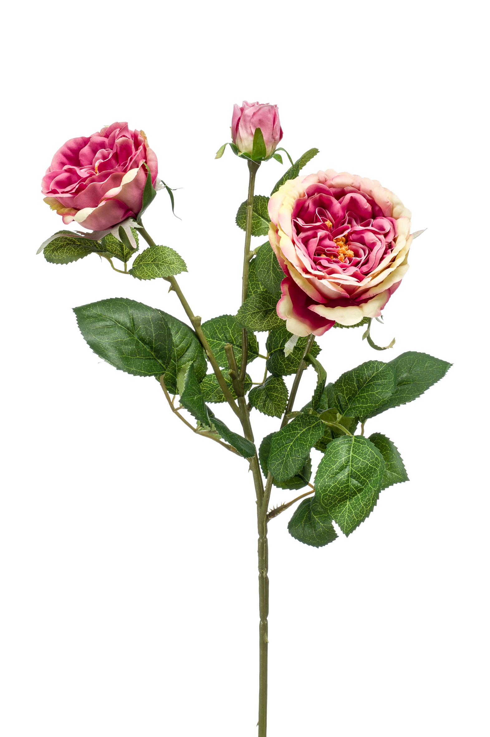 Rose 2 fleurs, 1 bouton en branche artificielle