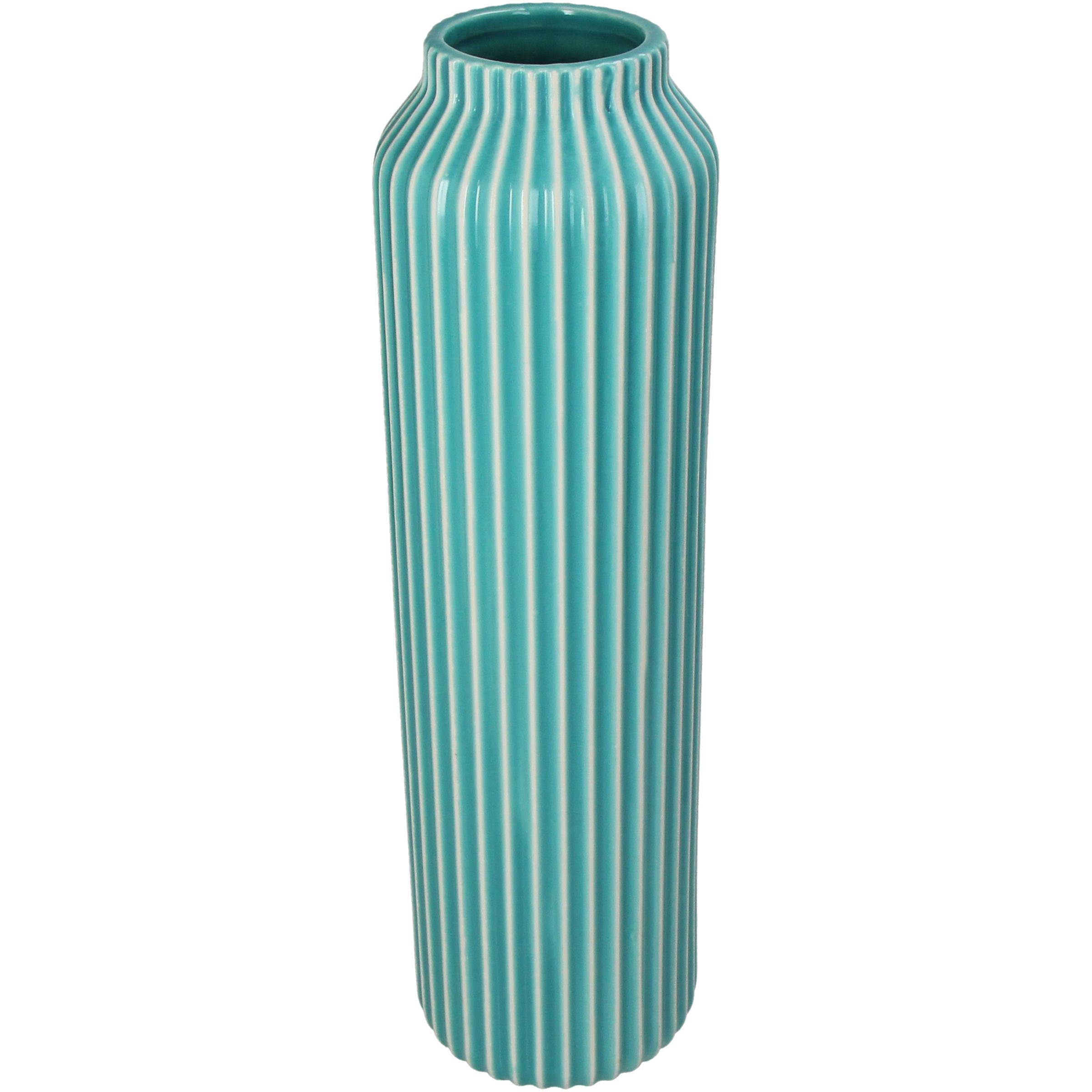 Vase ligné turquoise en céramique