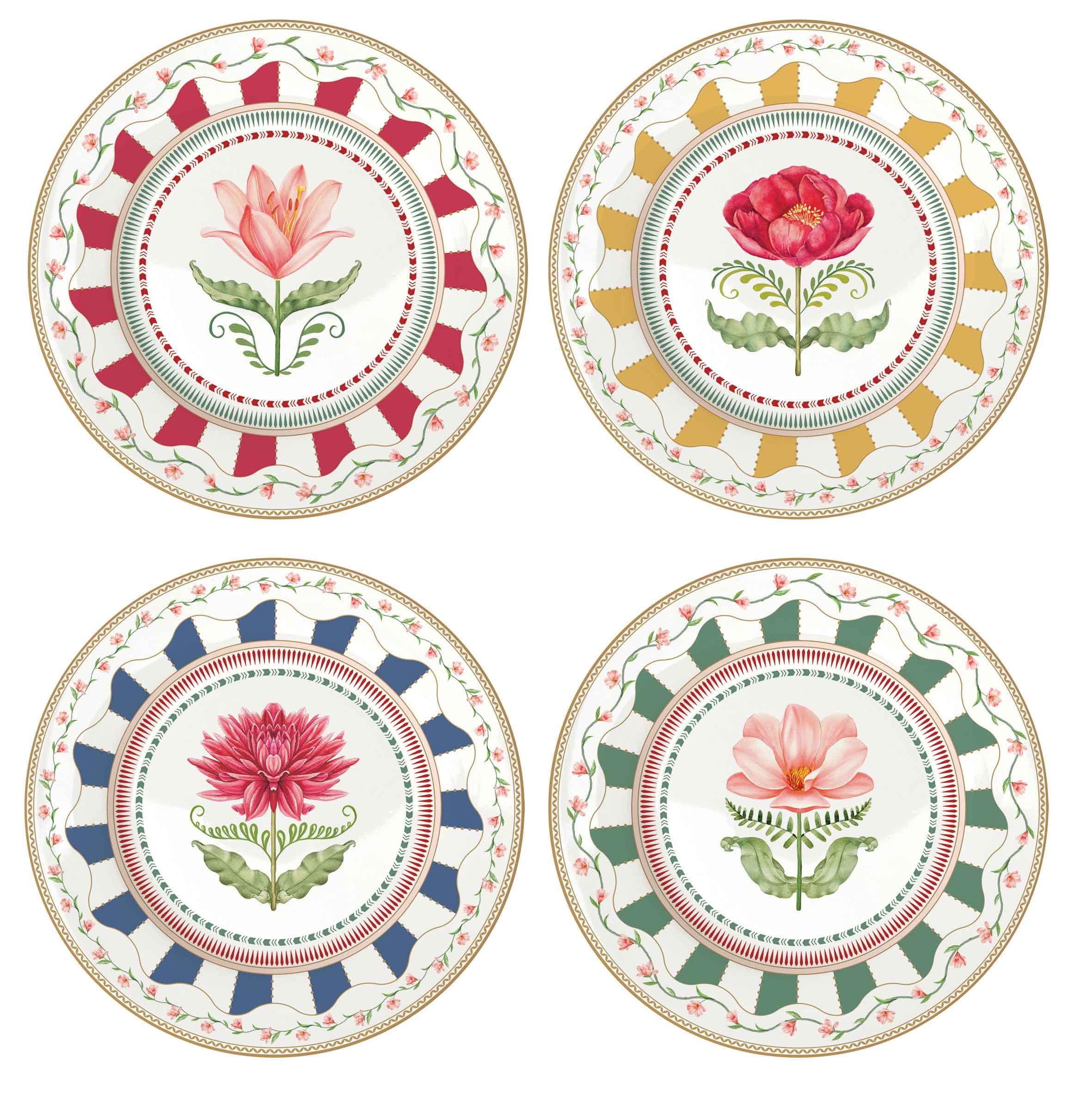 Coffret 4 assiettes à dessert Flowery avec boite cadeau
