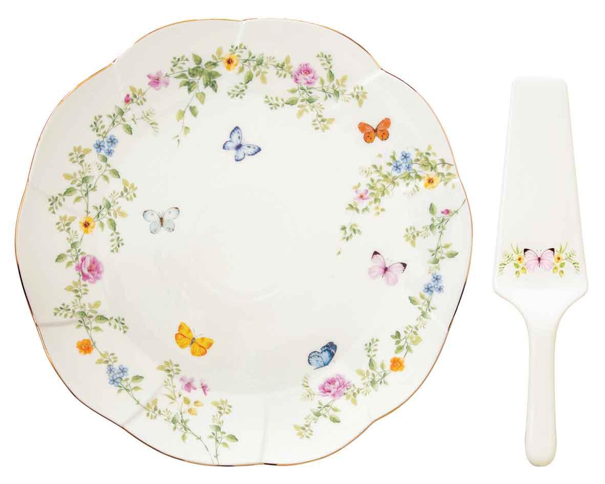 Plat à gateau & pelle à tarte Dancing Butterflies avec boite cadeau
