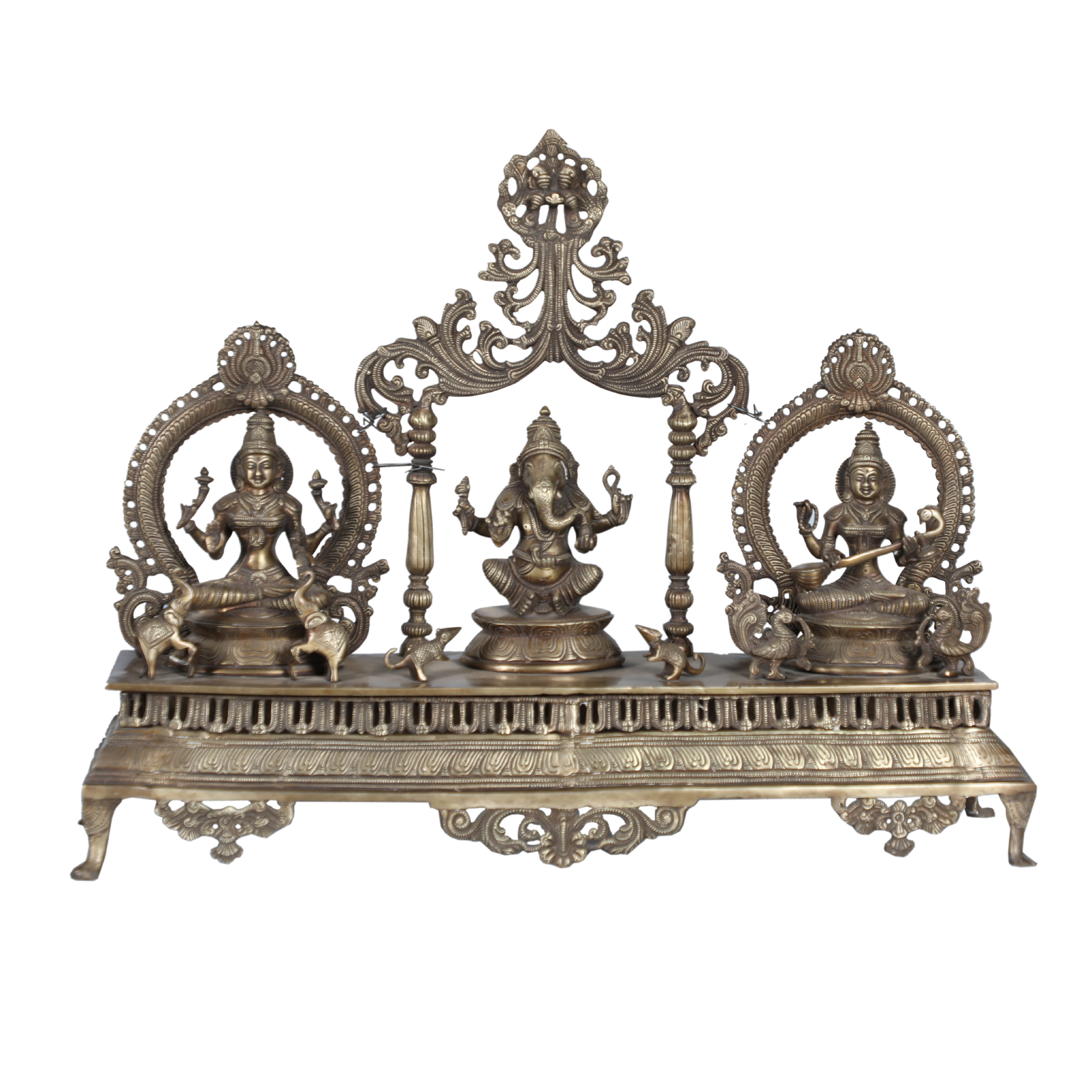 Statue Ganesh, Laxmi et Sarswati en laiton
