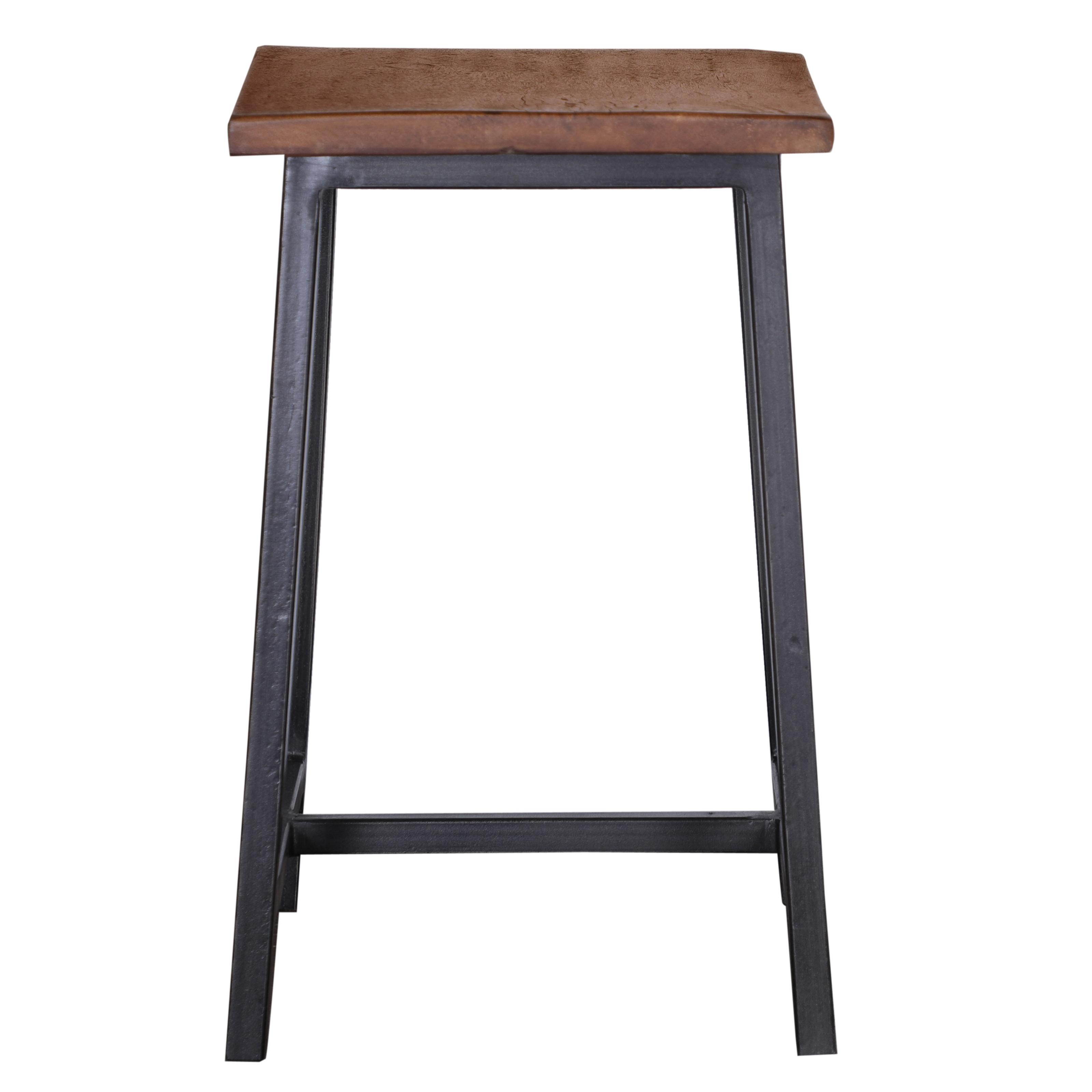Tabouret en teck ancien et acier