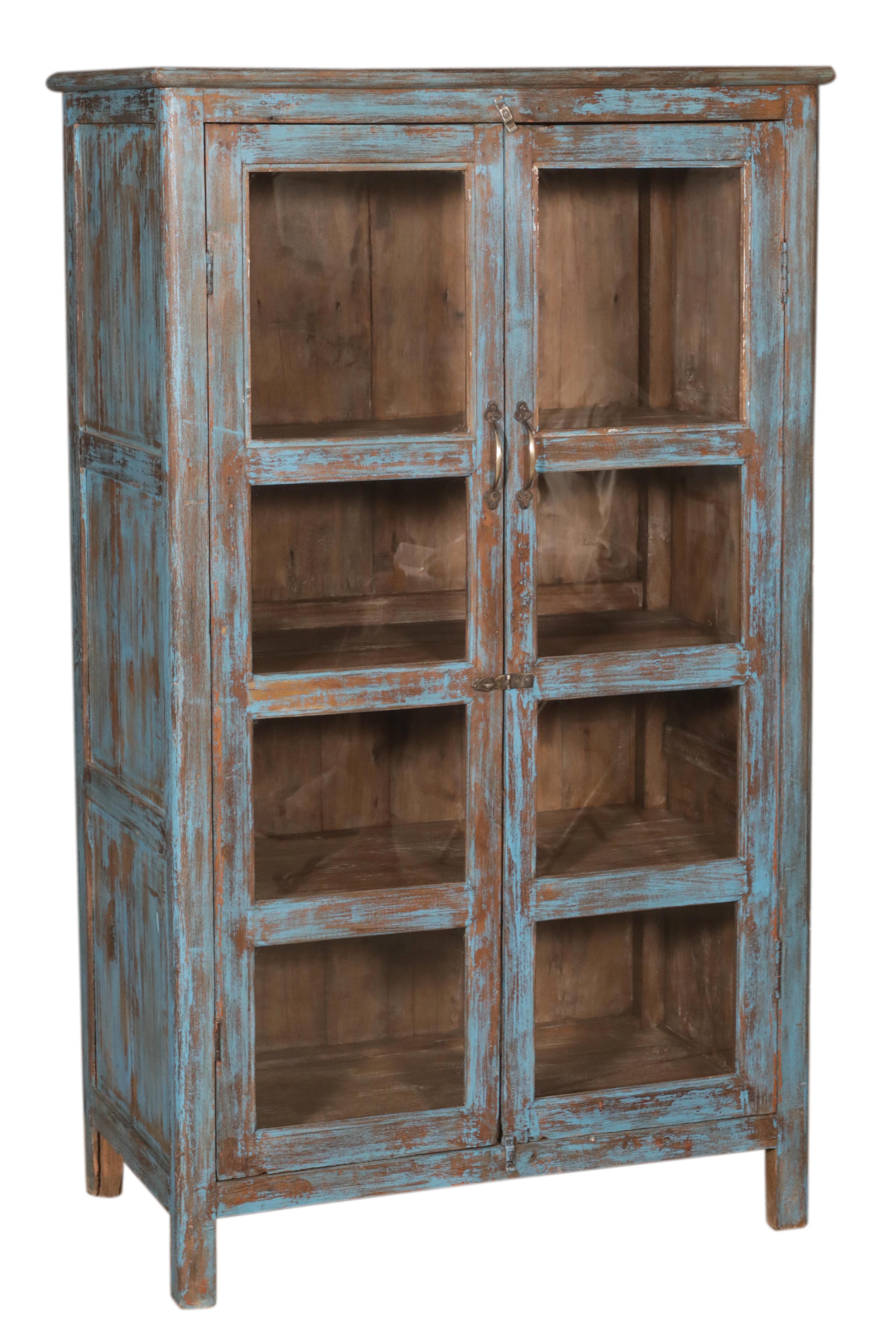 Vitrine 2 portes en teck ancien coloré