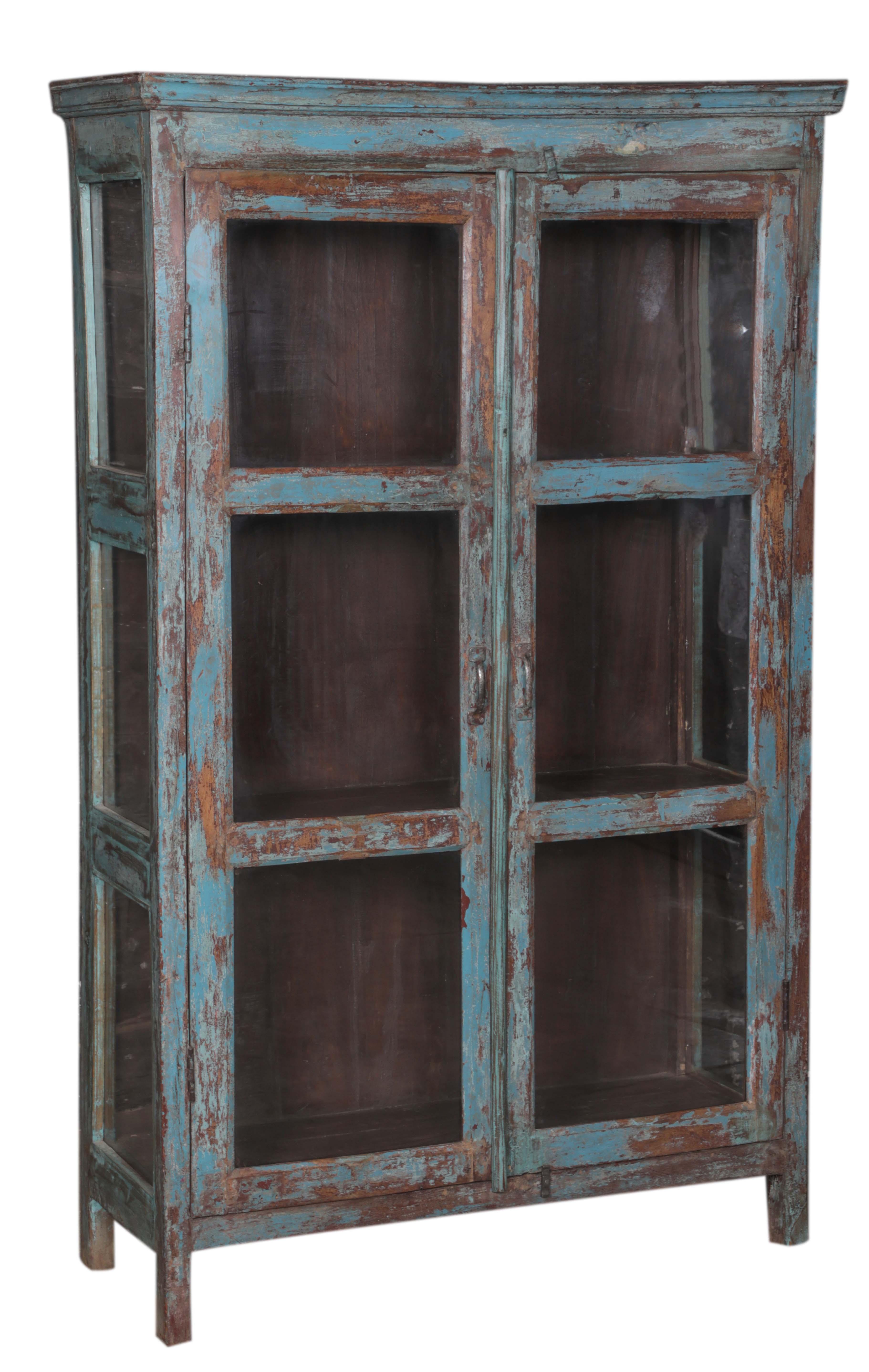 Vitrine 2 portes en teck ancien coloré