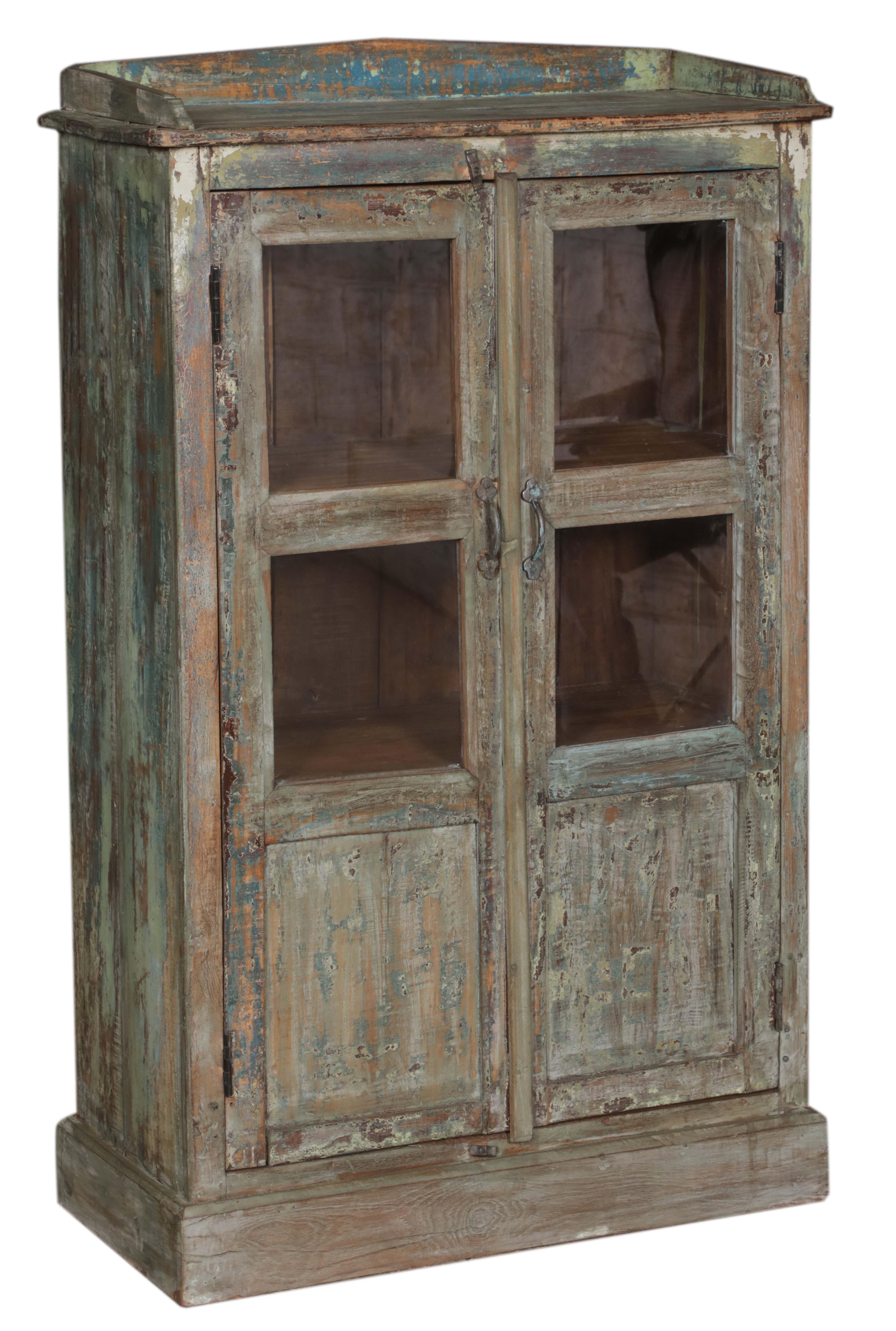 Vitrine 2 portes en teck ancien coloré