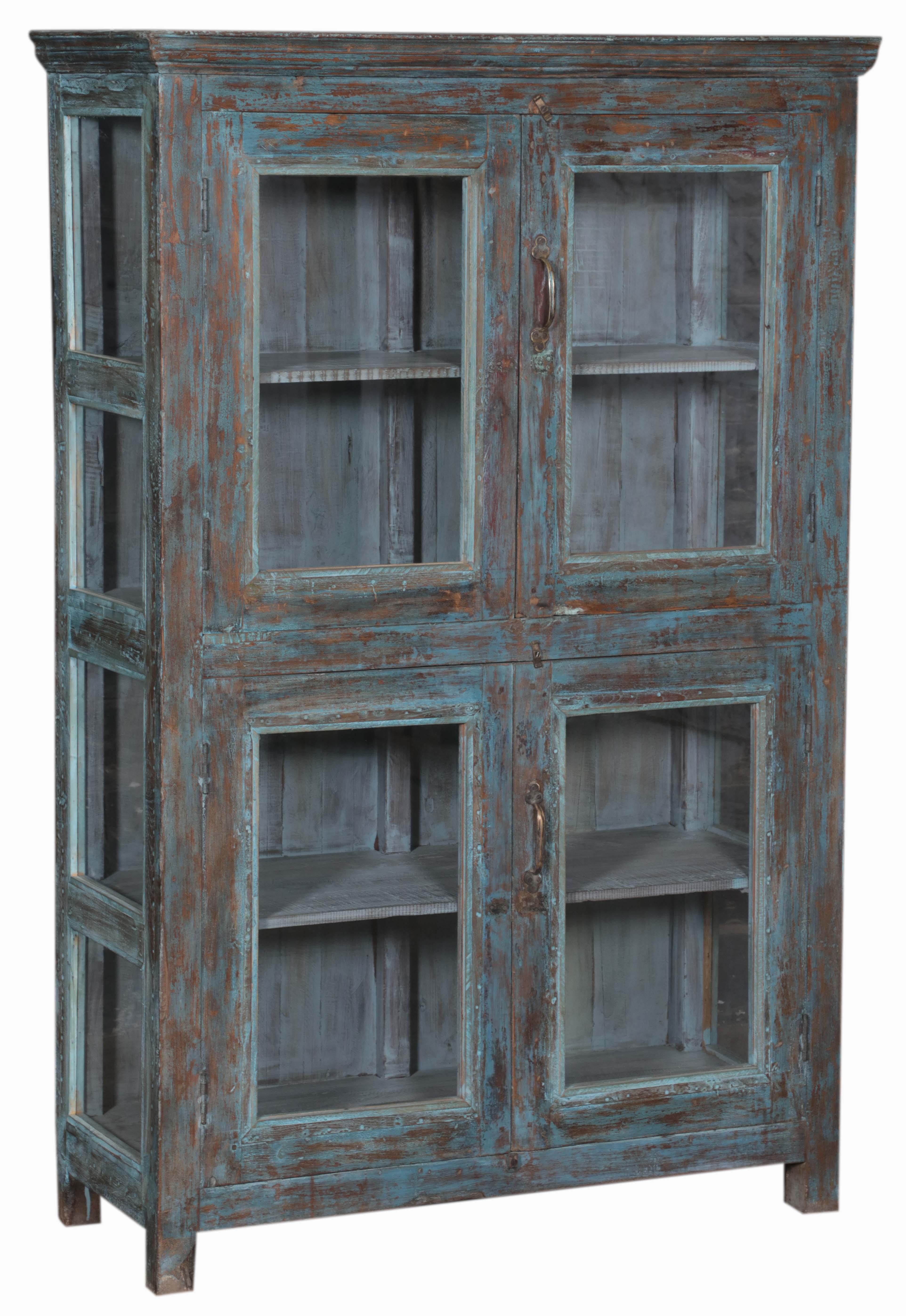 Vitrine 4 portes en teck ancien coloré