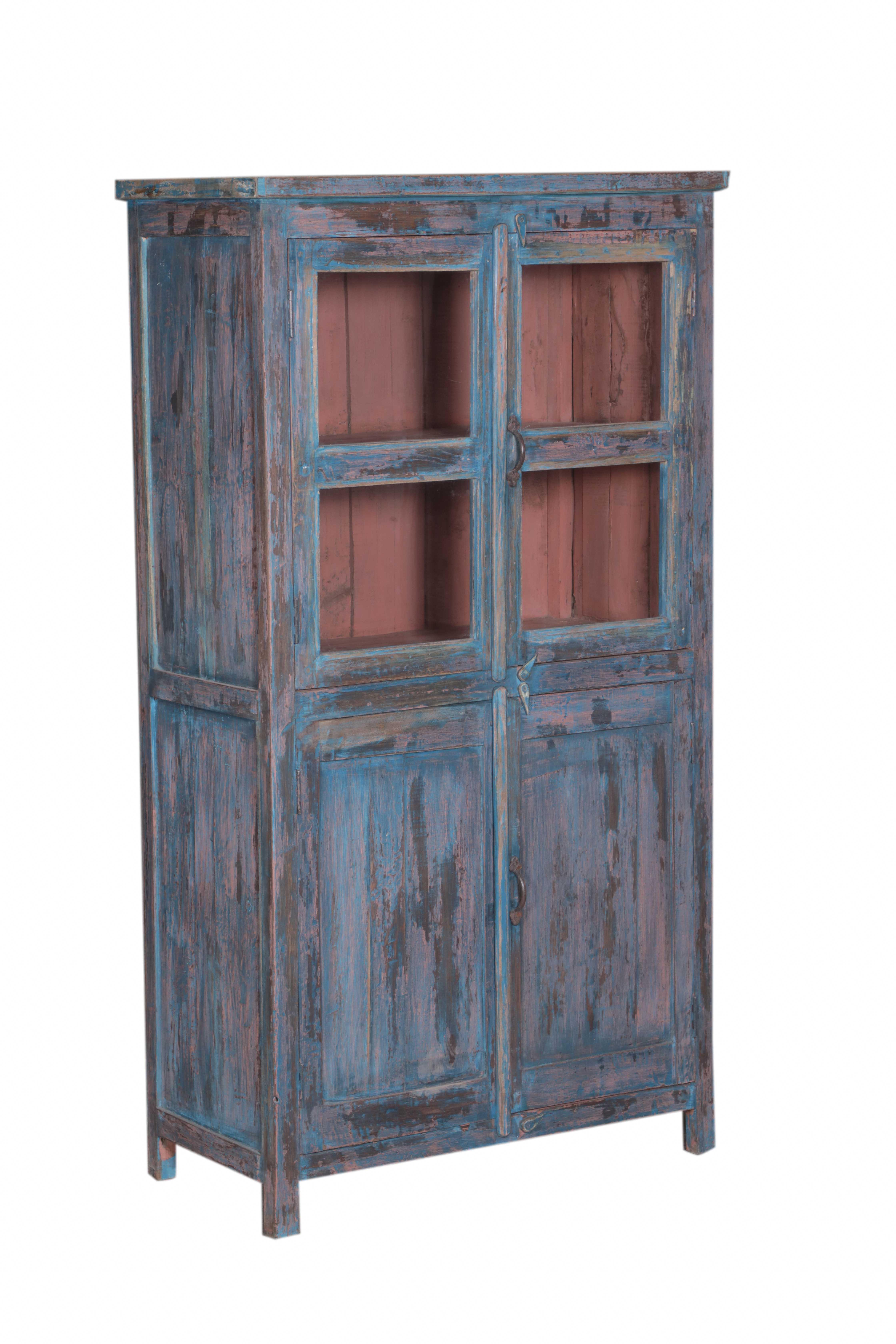 Vaisselier 2 portes en teck ancien coloré
