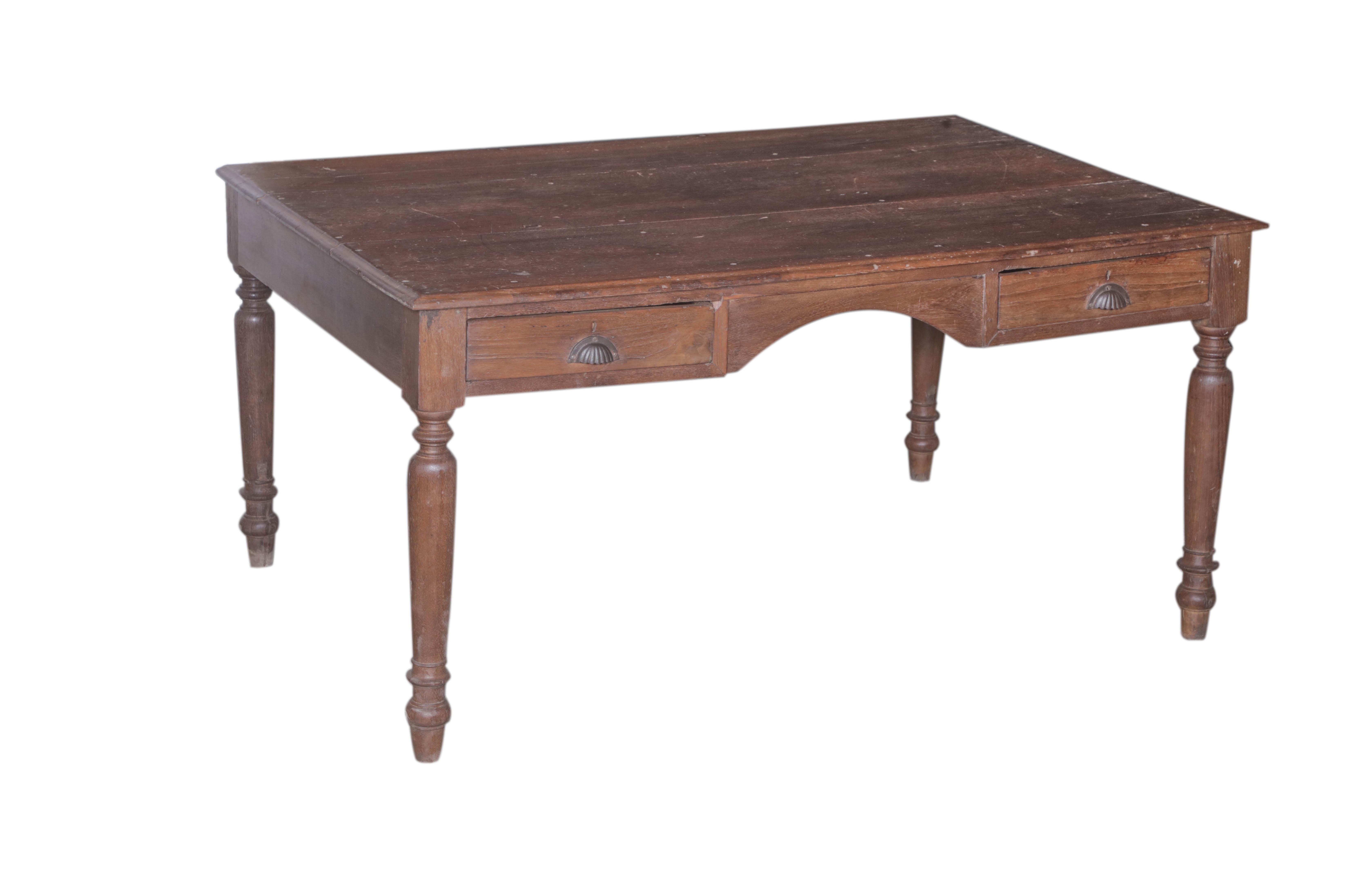Table de bureau 2 tiroirs en teck ancien