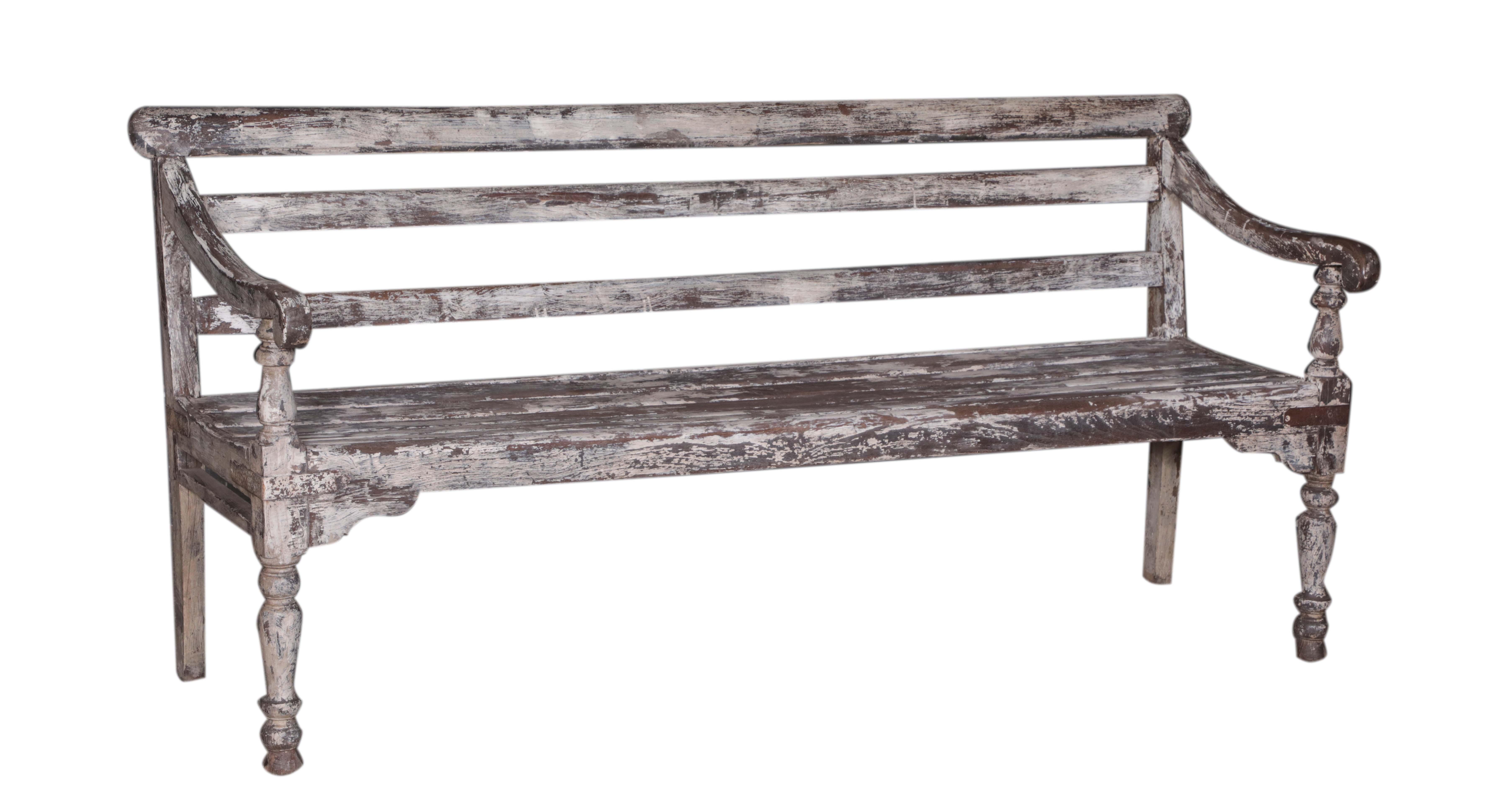 Banc en teck ancien coloré