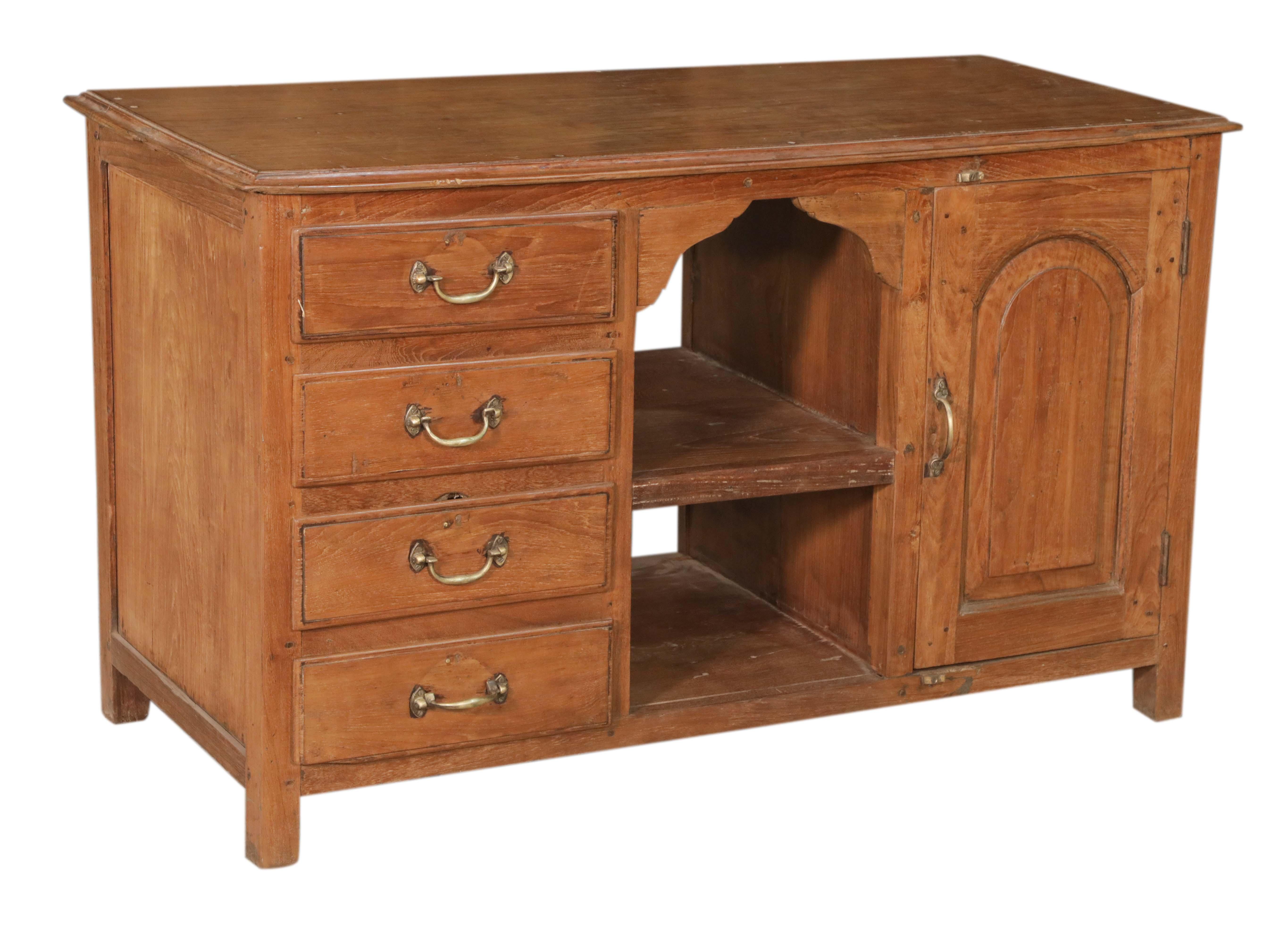 Desserte 4 tiroirs, 1 porte en teck ancien