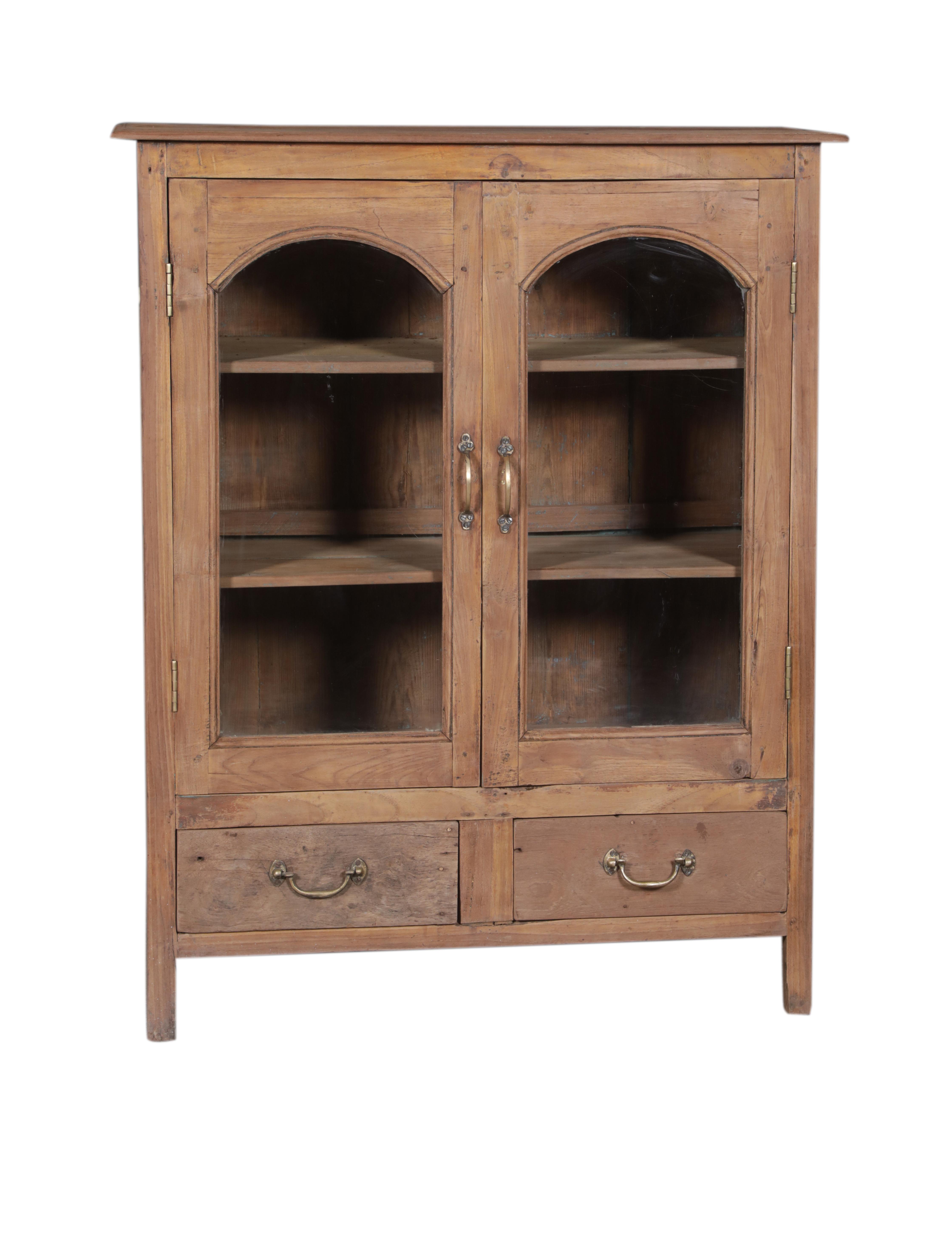 Buffet 2 portes vitrées, 2 tiroirs en teck ancien
