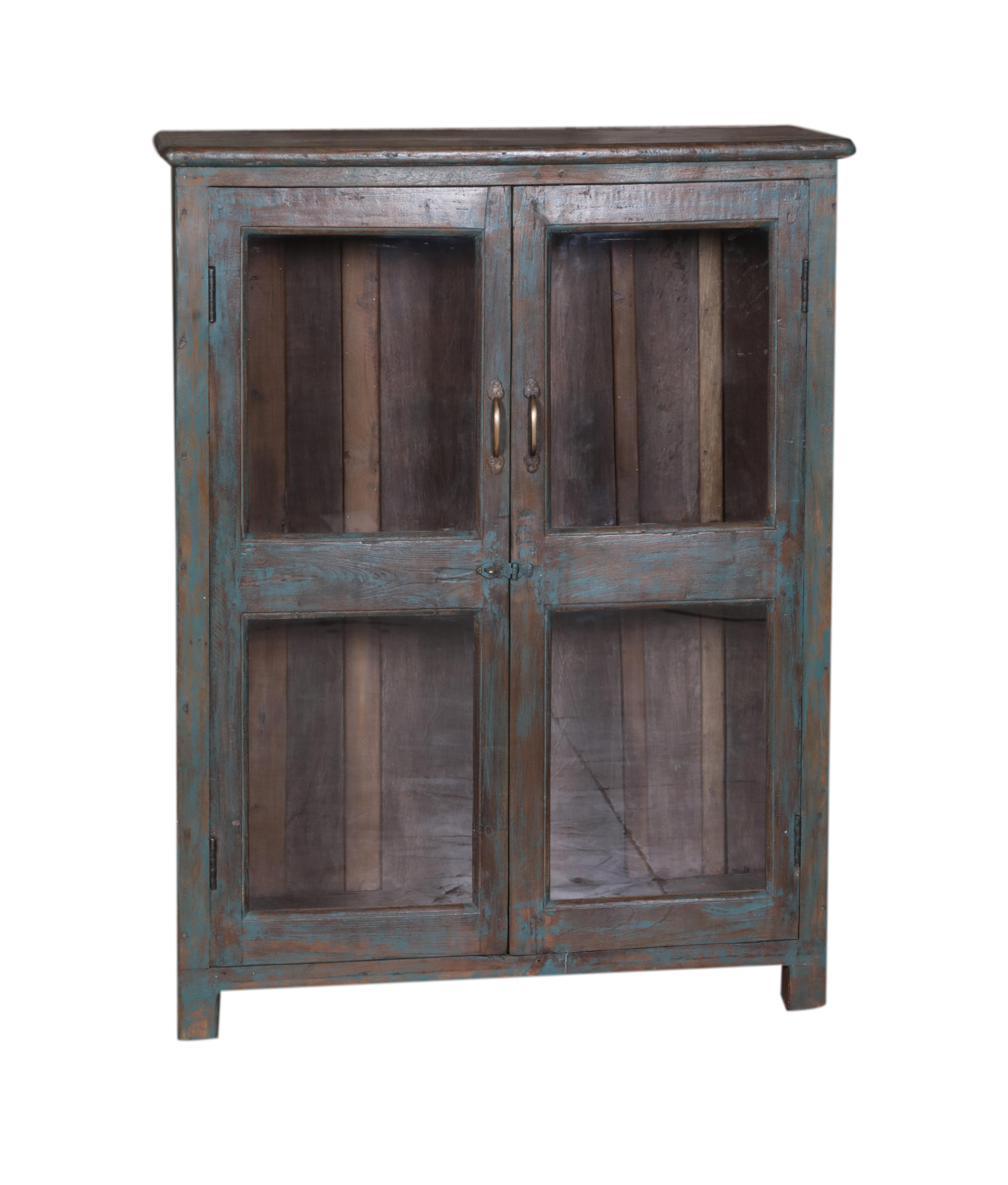 Buffet coloré 2 portes vitrées en teck ancien