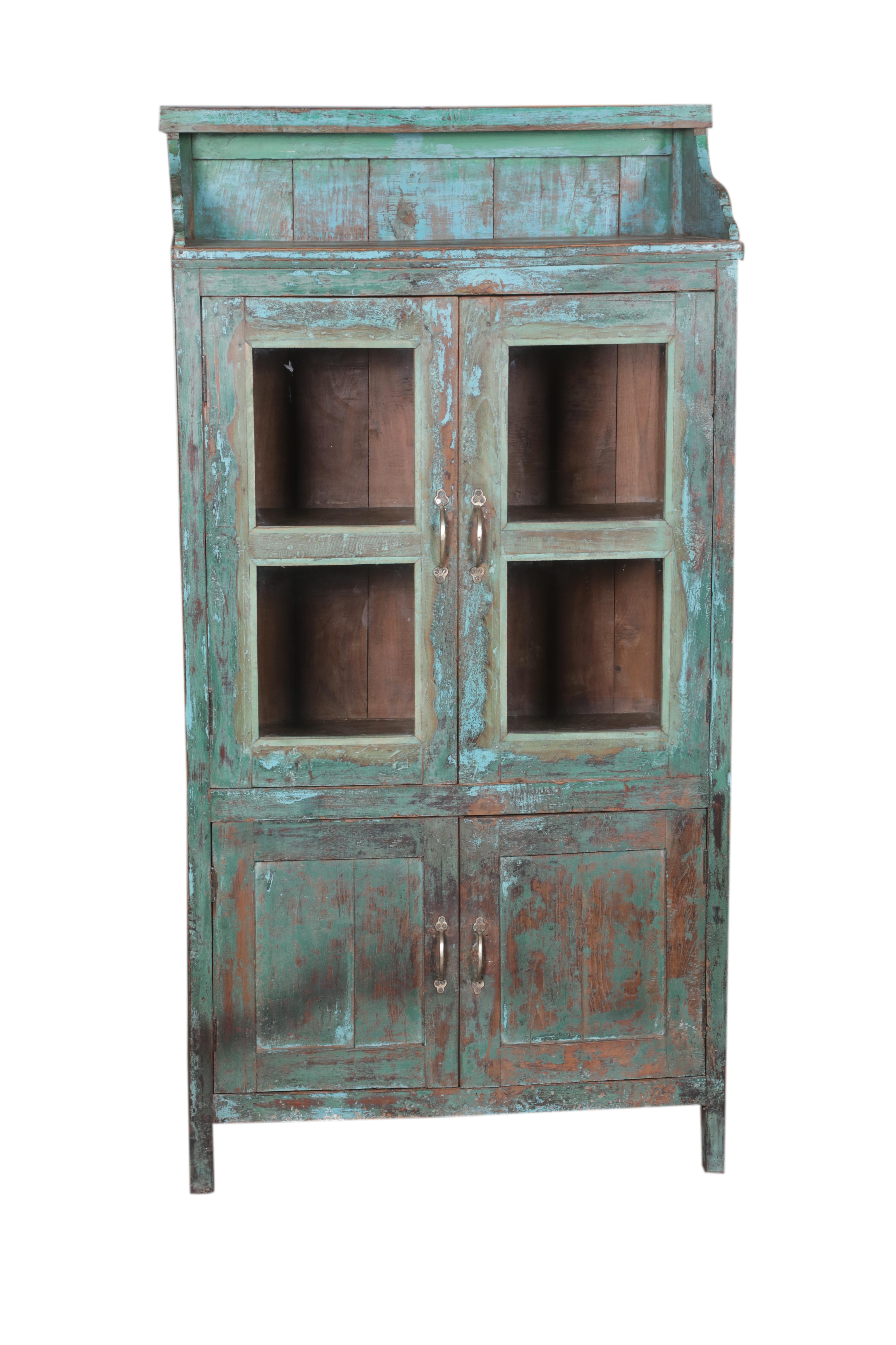 Vaisselier coloré 2 portes vitrées en teck ancien
