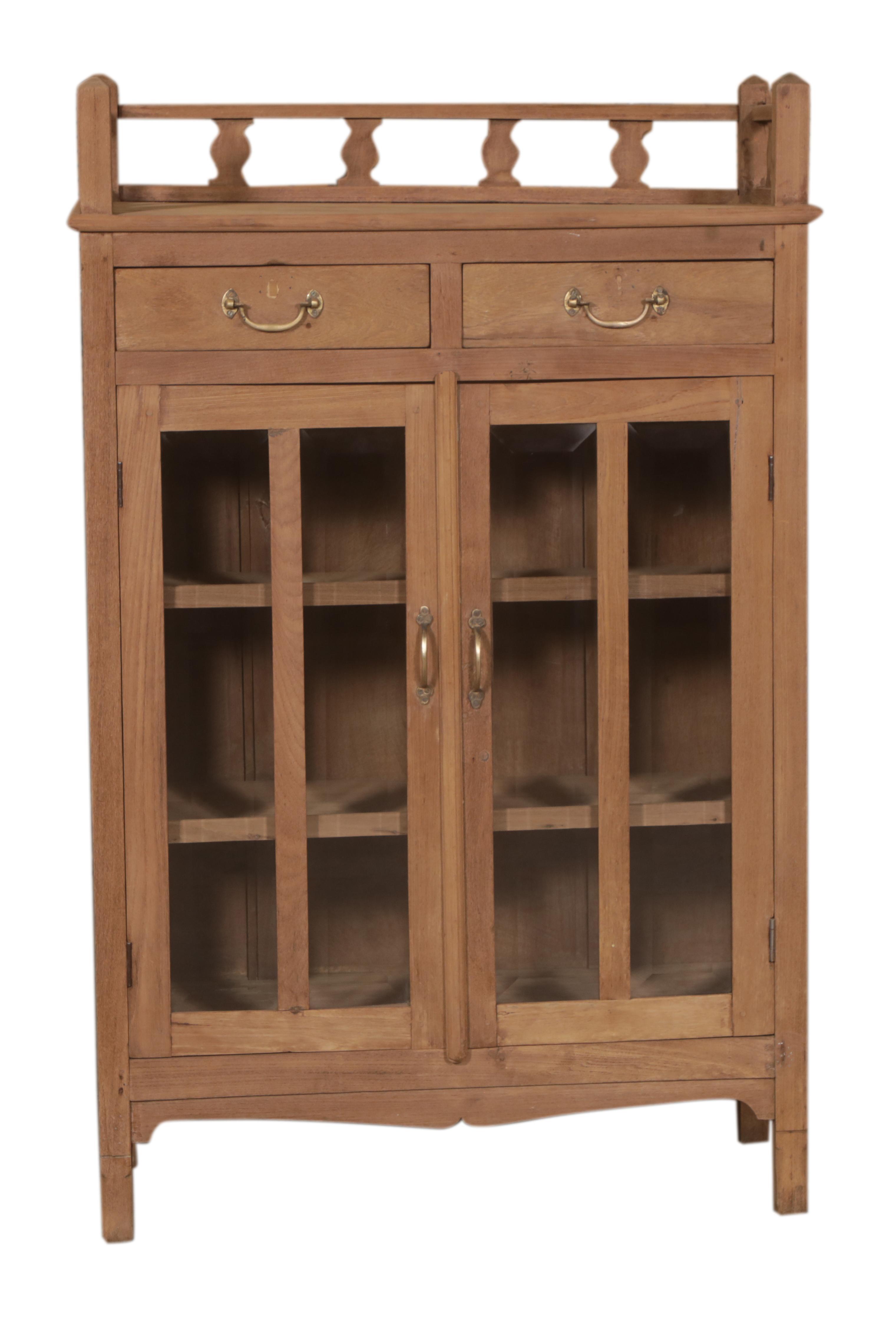 Buffet 2 tiroirs & 2 portes vitrées en teck ancien