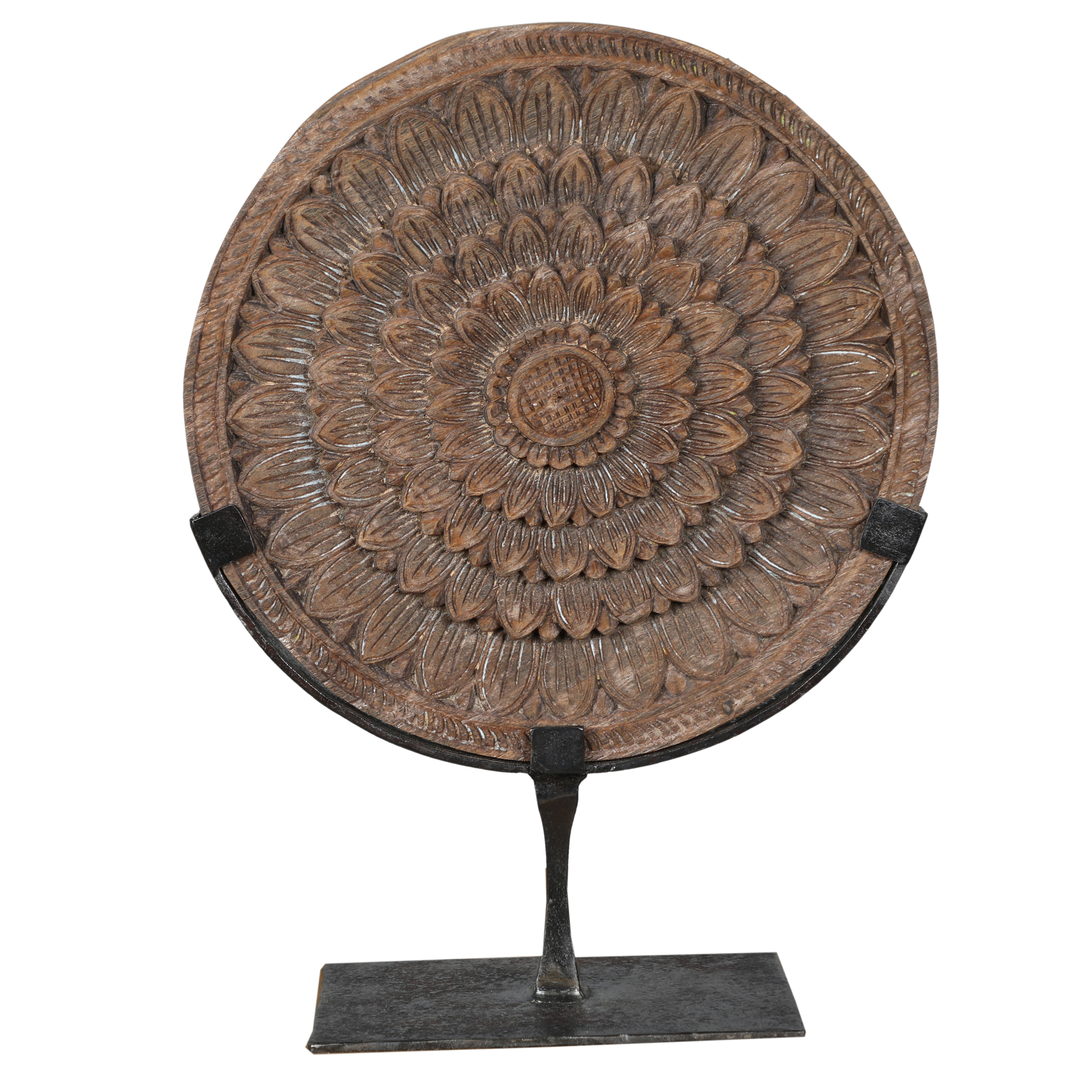 Panneau sculpté en teck ancien sur pied