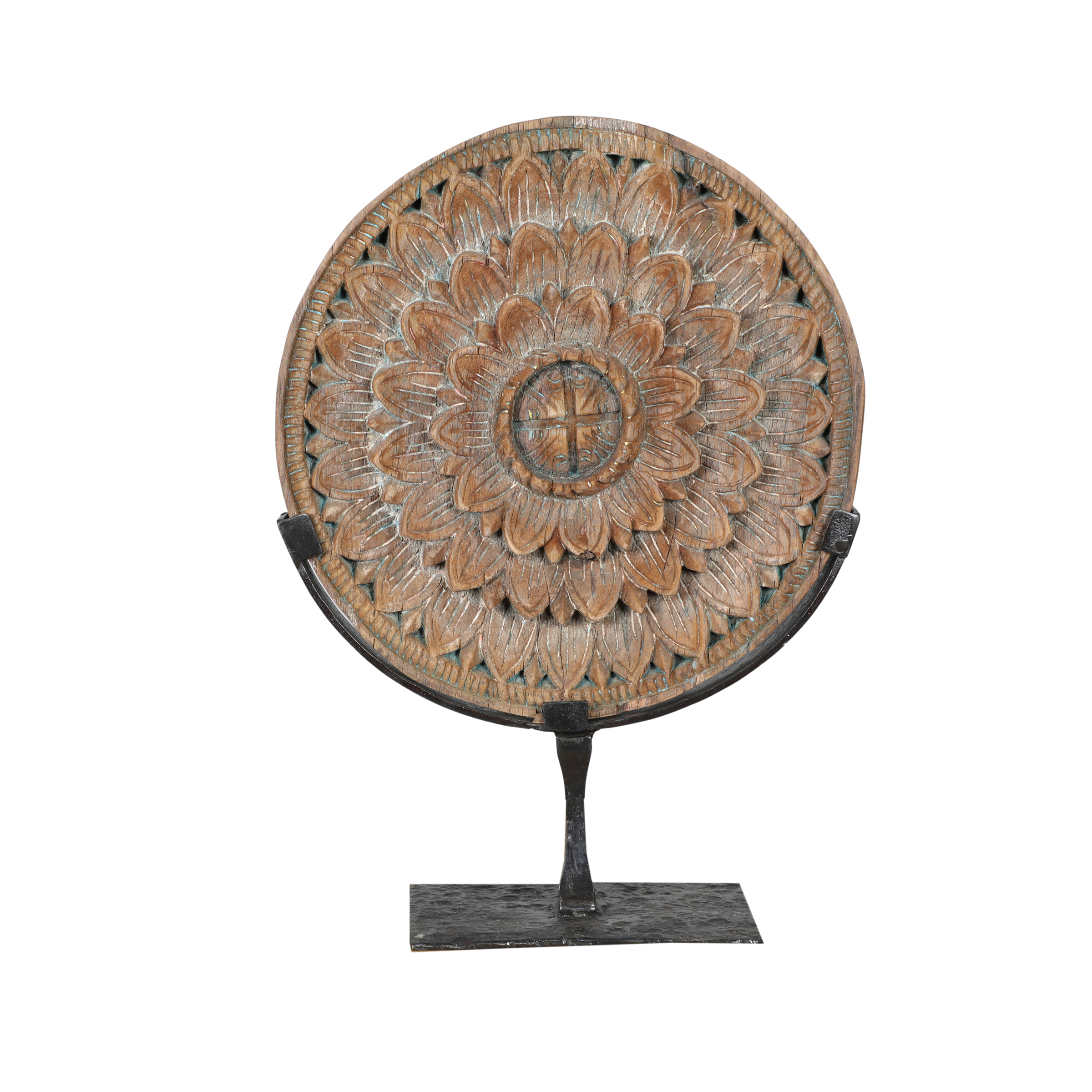 Panneau sculpté en teck ancien sur pied