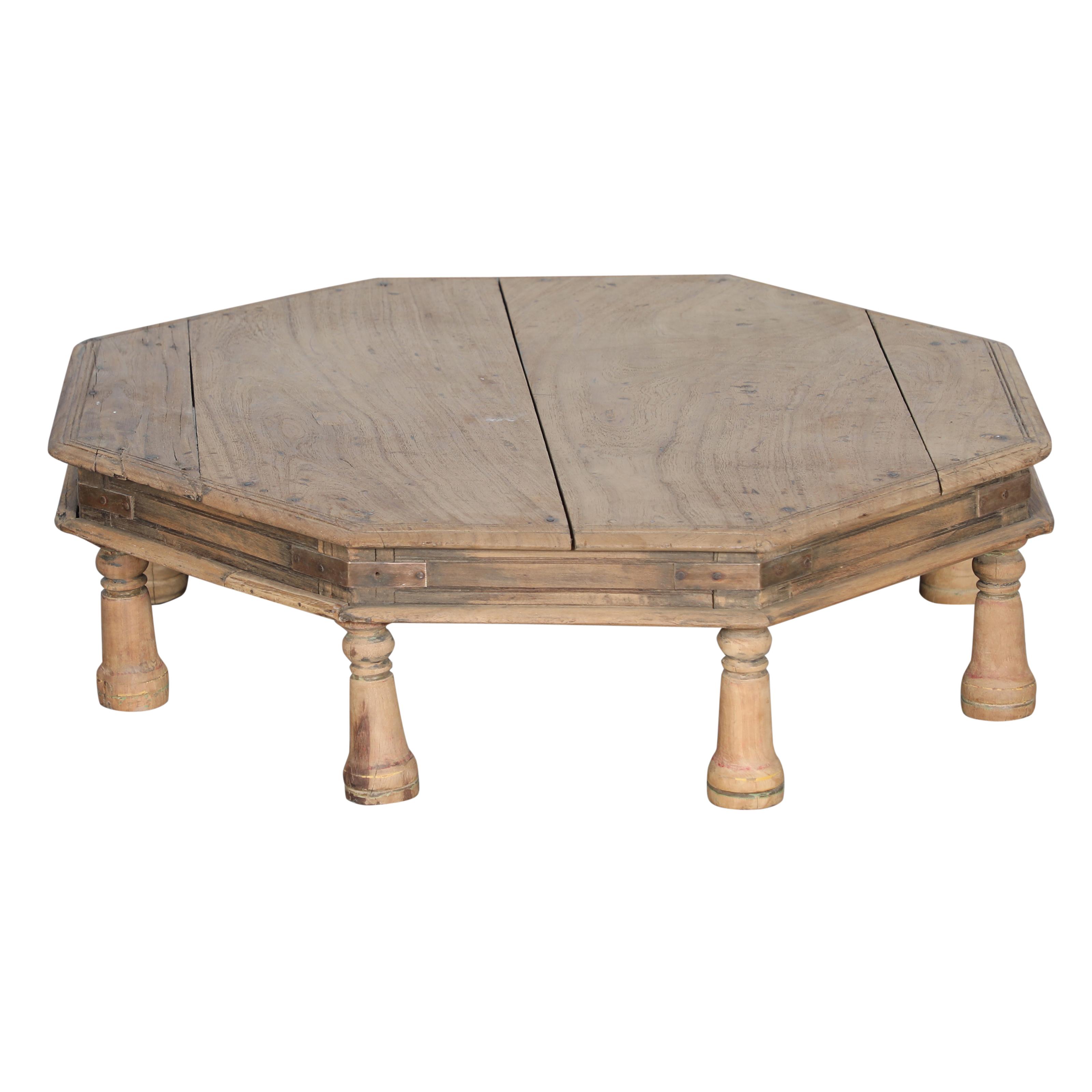Table d'appoint hexagonale en teck ancien