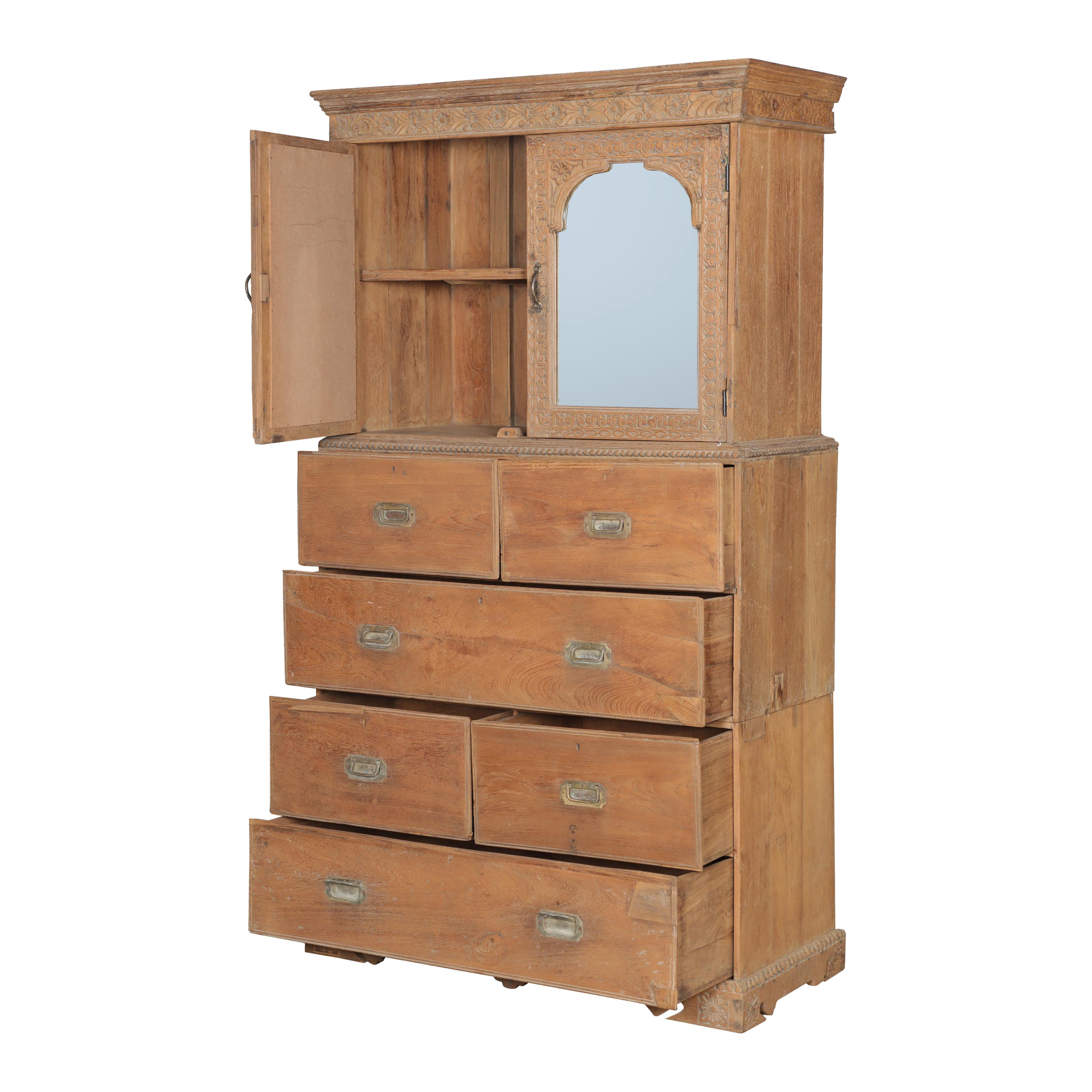 Vaisselier 2 portes et 6 tiroirs en teck ancien