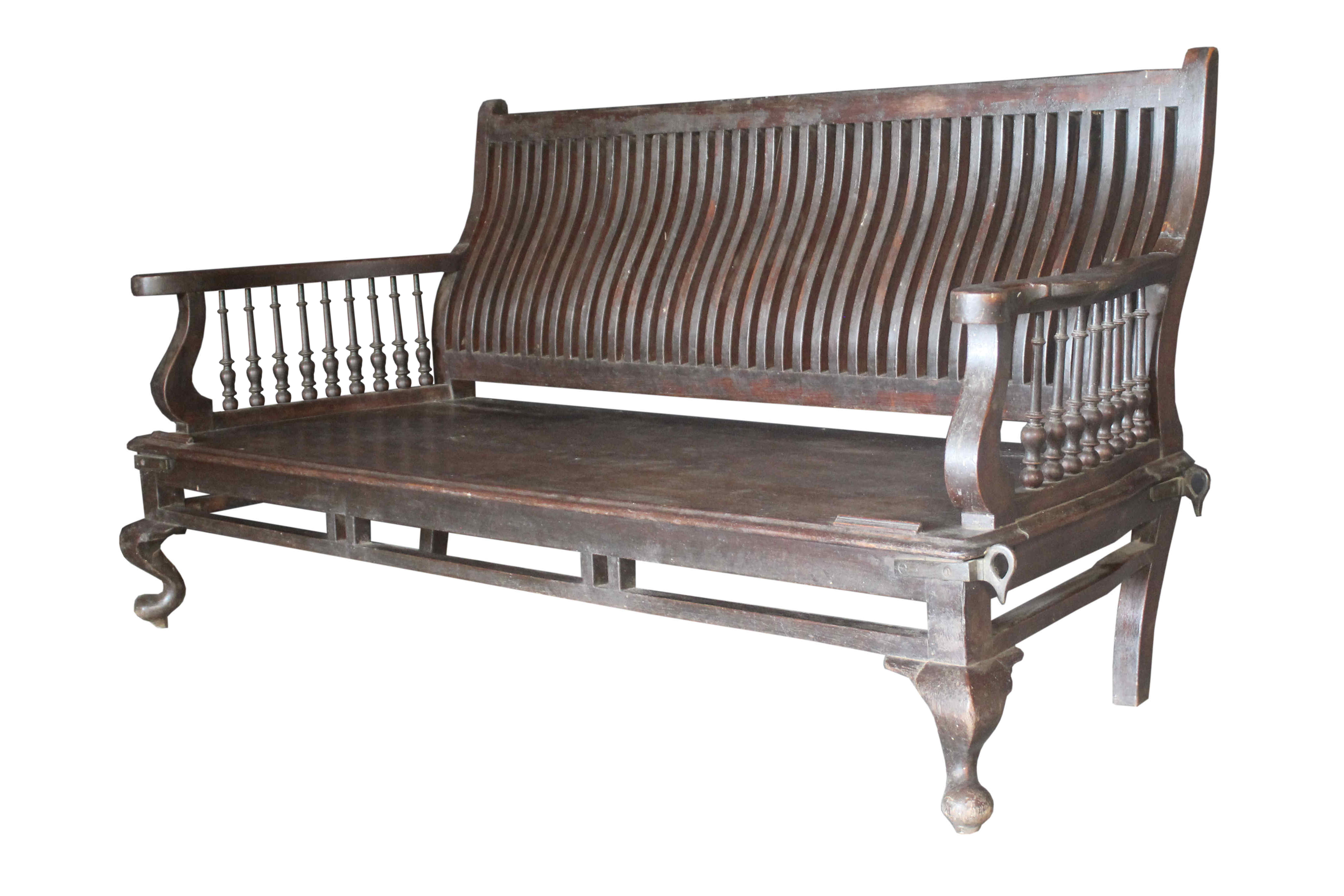 Banquette en teck ancien avec coussin