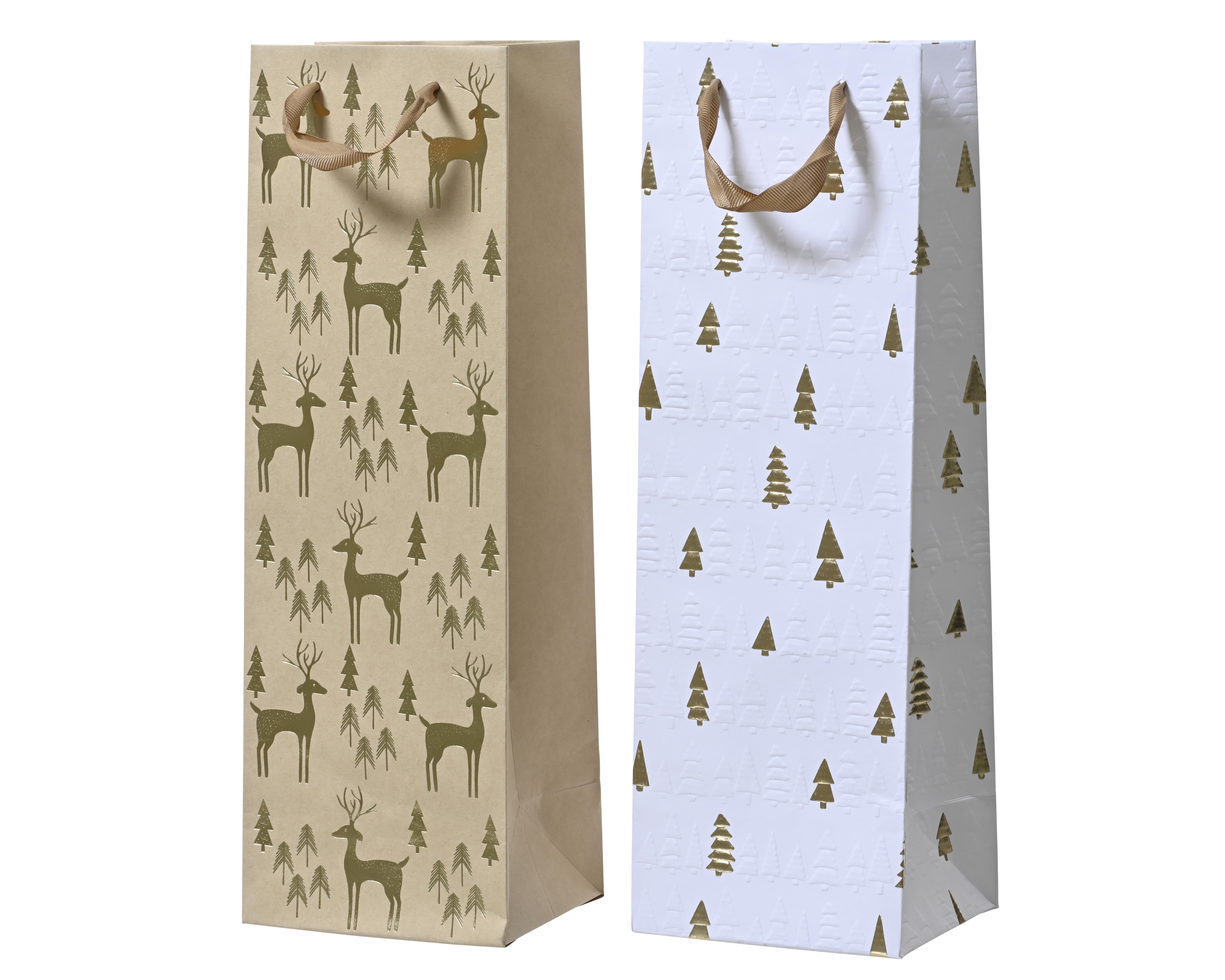 Sac Cadeaux bouteille Sapins or