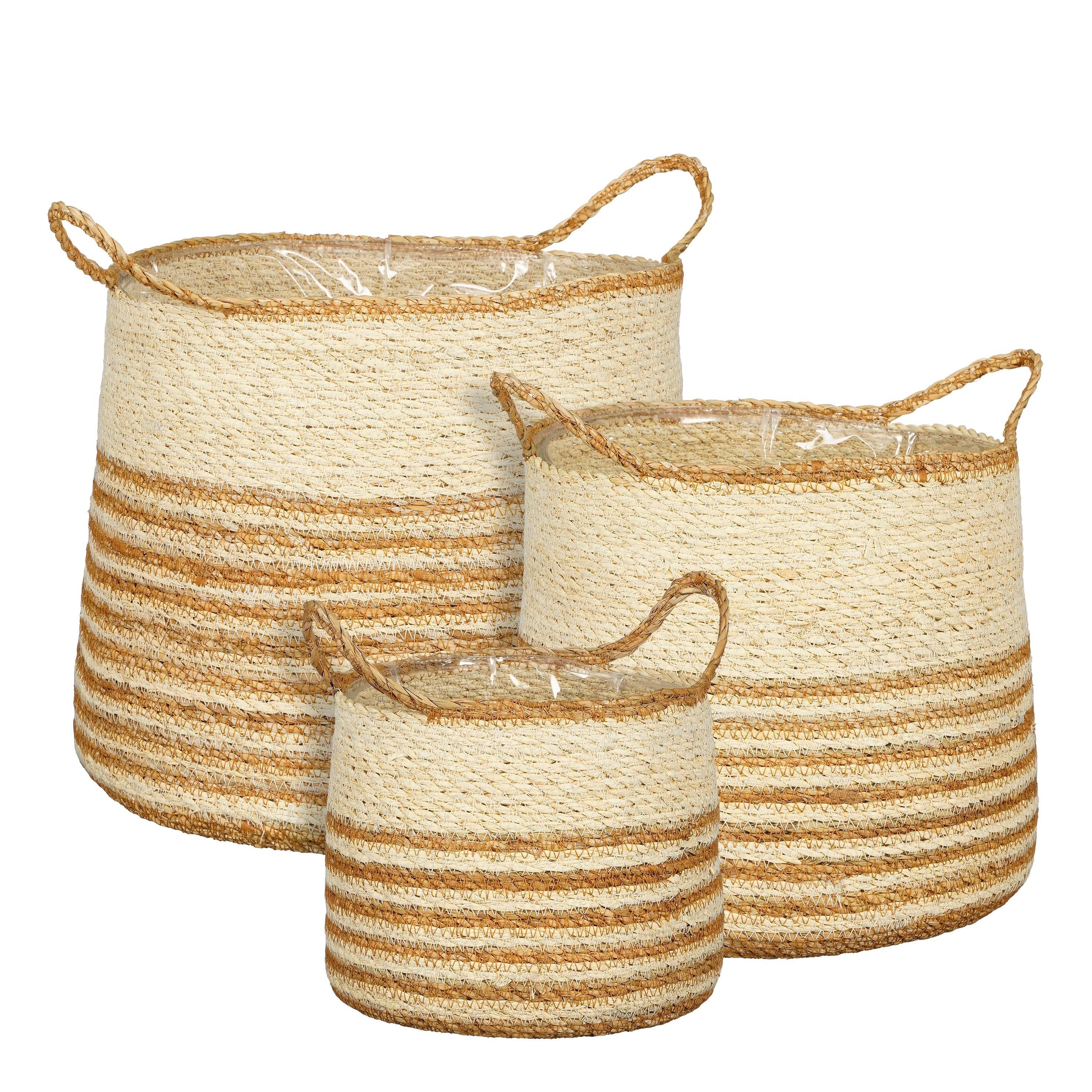 Panier ligné naturel et blanc