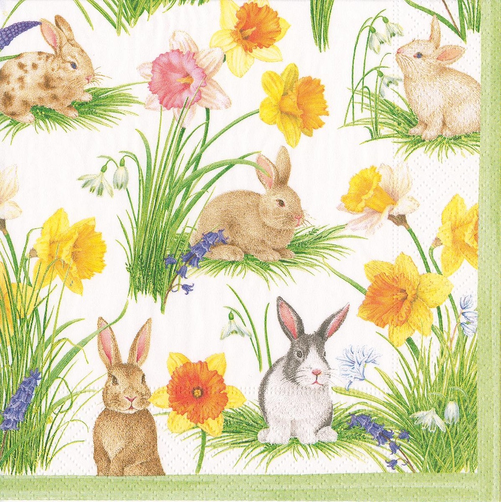 Serviette Cocktail Bunnies & daffodils