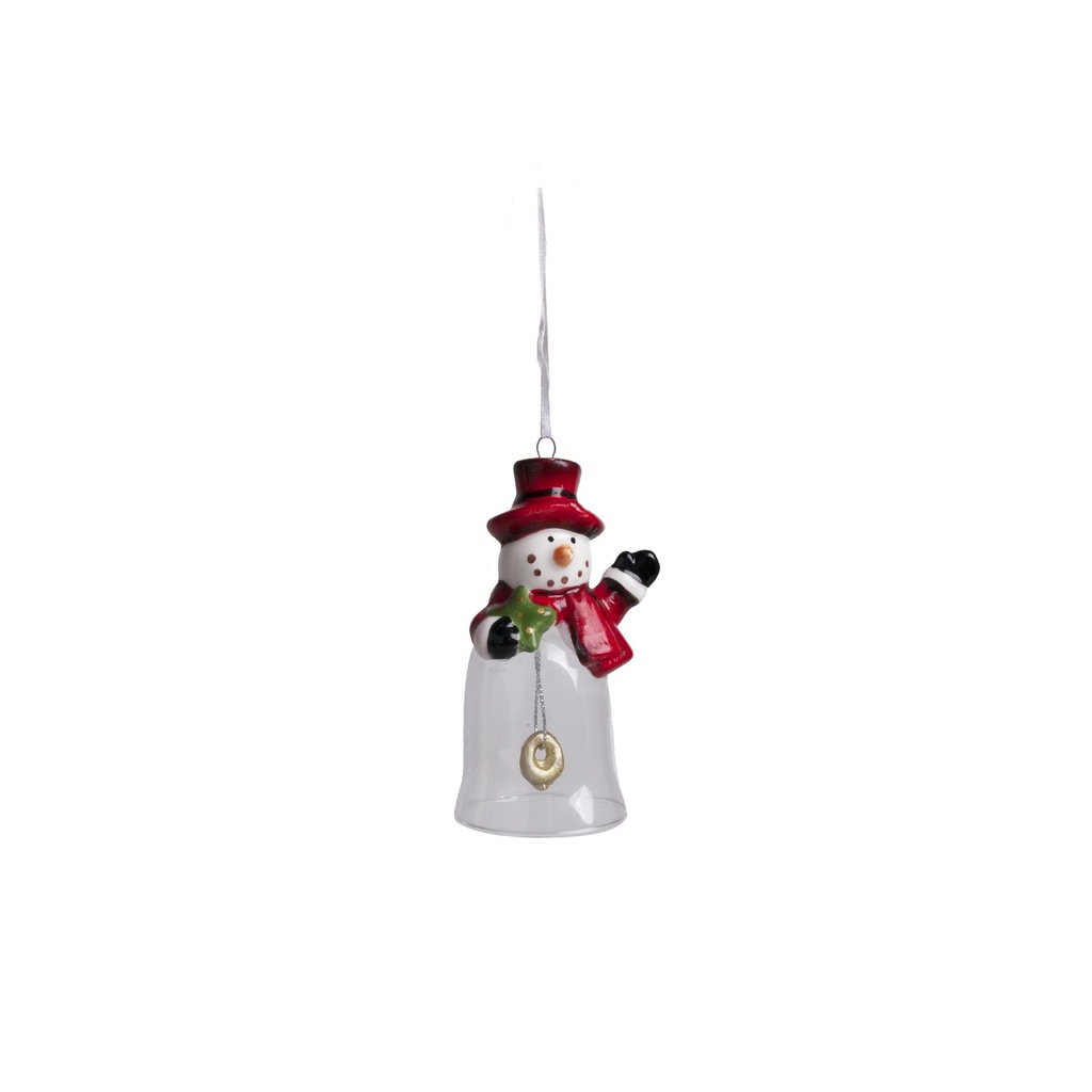 Clochette bonhomme de neige à suspendre en porcelaine