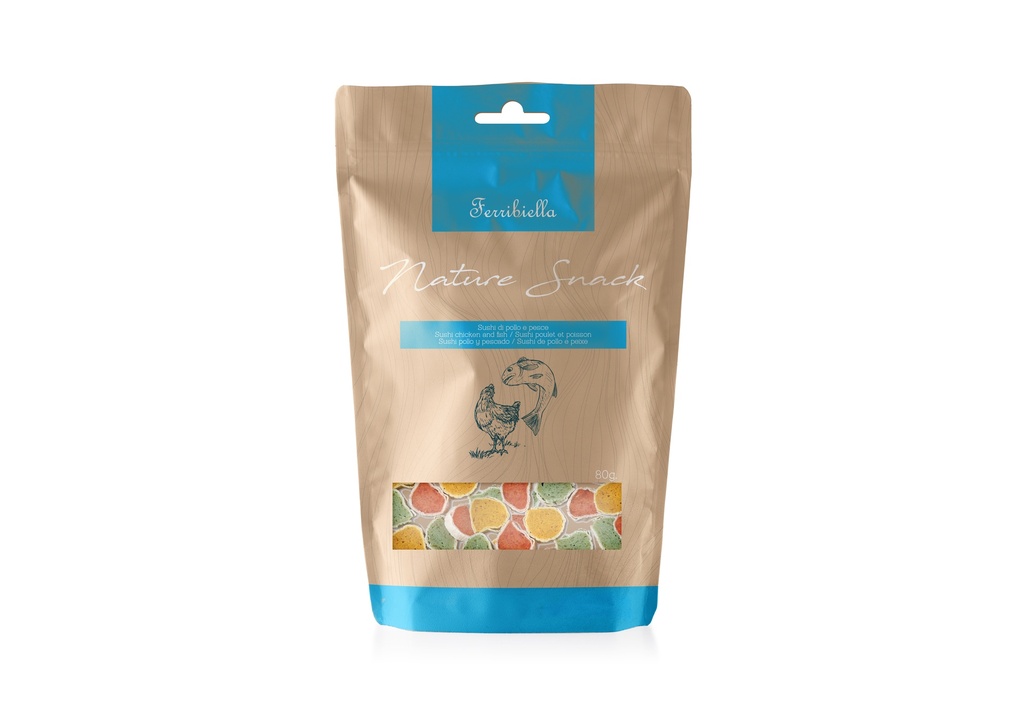 Friandise chien Nature snack sushis poulet poisson 80gr