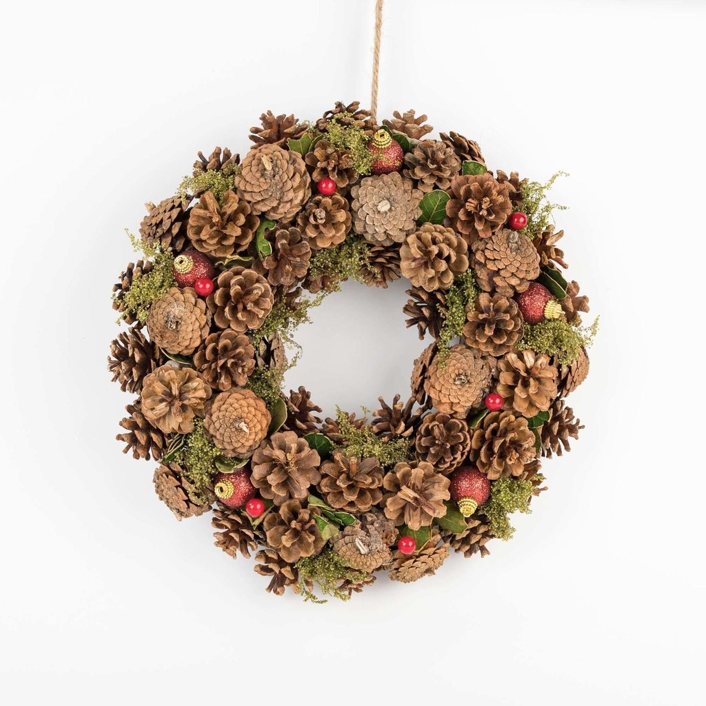 Couronne Pomme de pin avec baies rouge
