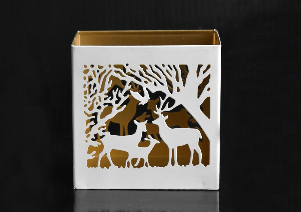 Photophore La famille Cerfs en forêt carré