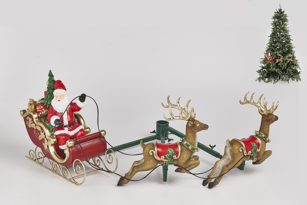 Père Noël en traineau avec ses rennes pour sapin