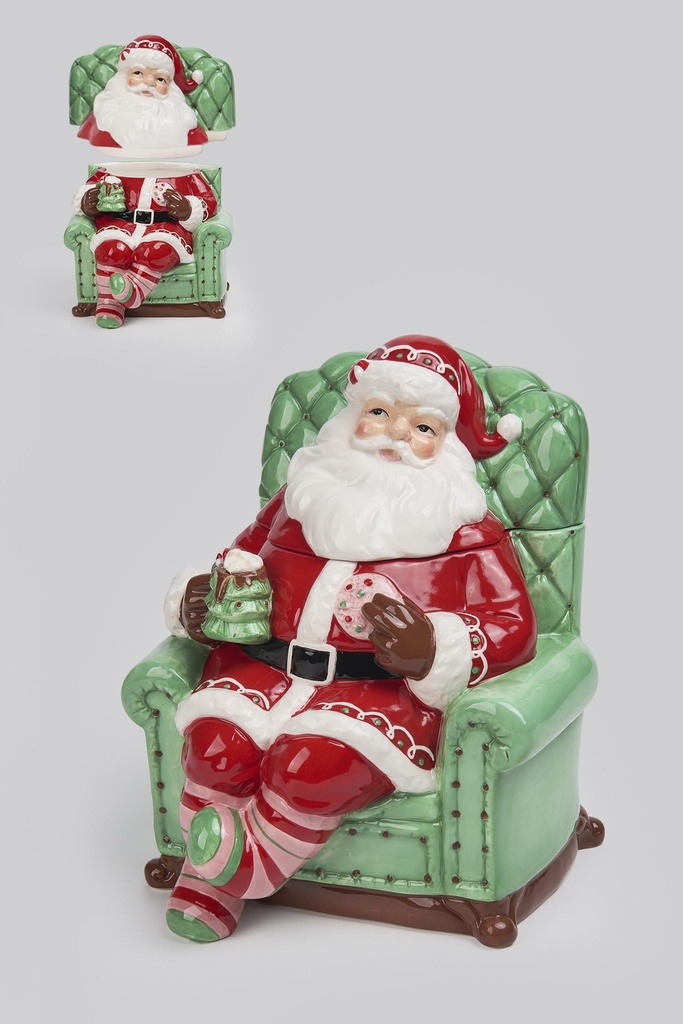 Boite à biscuits Père Noël dans son fauteuil en céramique