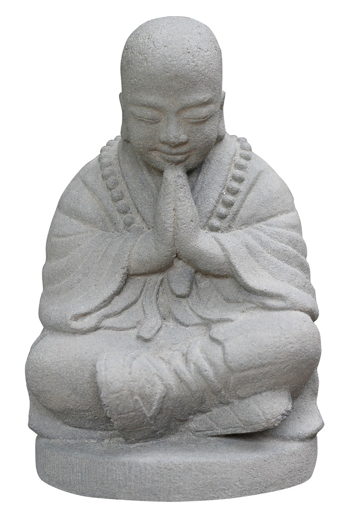 Moine assis, Pierre sculptée, artisanale et colorée