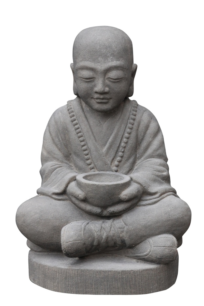 Moine assis avec bol, Pierre, sculptée, artisanal coloré