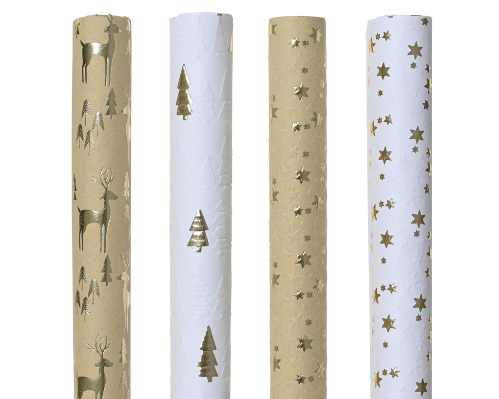 Papier Cadeaux en rouleau Sapins ou étoiles or
