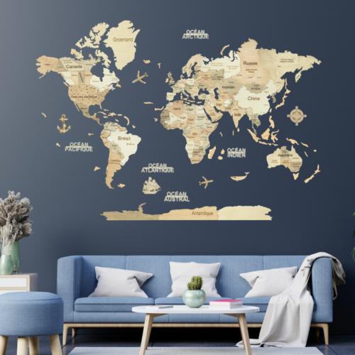 CARTE DU MONDE 3D CLAIRE M 70X100CM