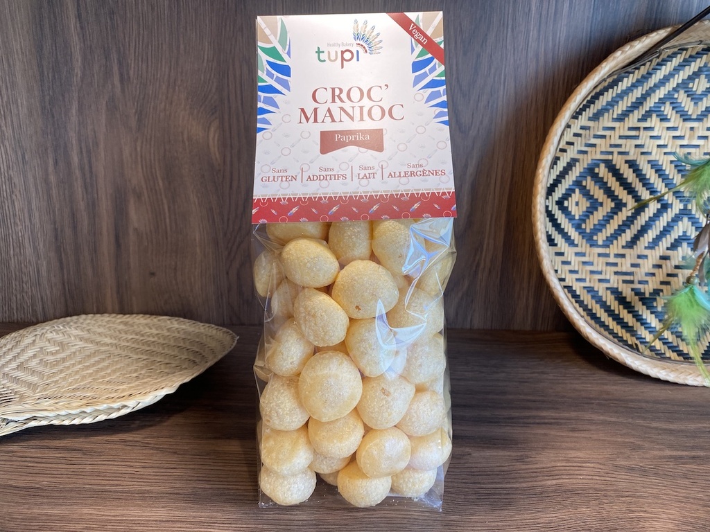 Croc'Manioc PAPRIKA, biscuits au four à base de manioc, croustillant, 100% naturel et VEGAN. Sans gluten