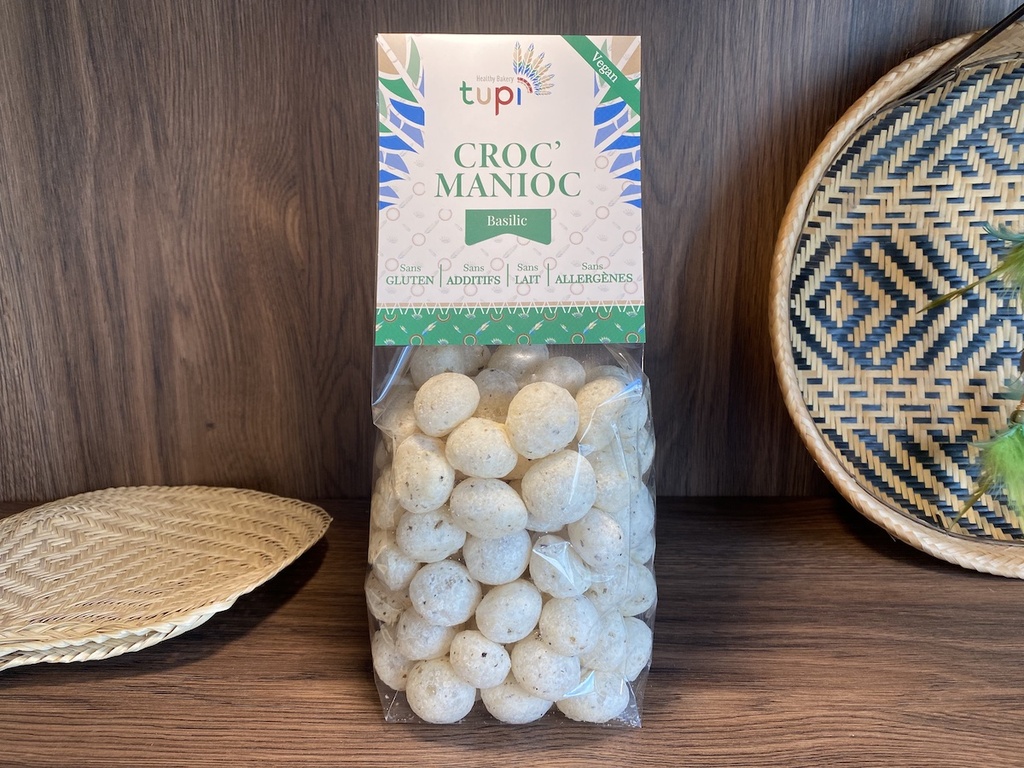Croc'Manioc BASILIC, biscuits au four à base de manioc, croustillant, 100% naturel et VEGAN. Sans gluten