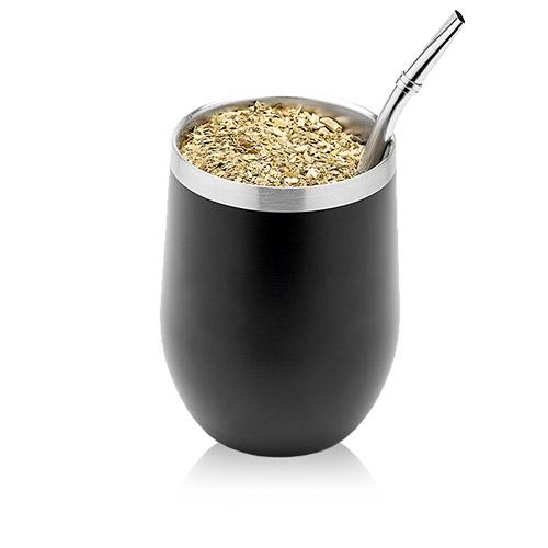 Calebasse à Maté inox 35cl, noire av. 2 Bombillas