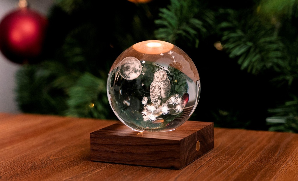 Lumière Cristal Ambre Chouette et Lune